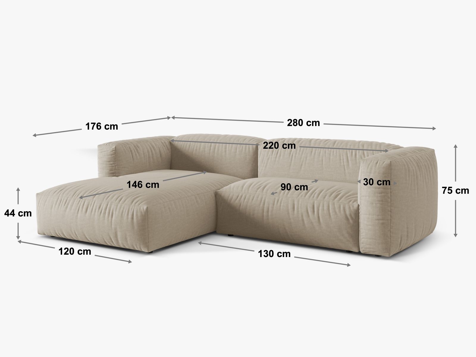 2-Sitzer XL Modular Ecksofa links Martina in Cappuccino-Monet präsentiert im Onlineshop von KAQTU Design AG. Ecksofa links ist von Micadoni