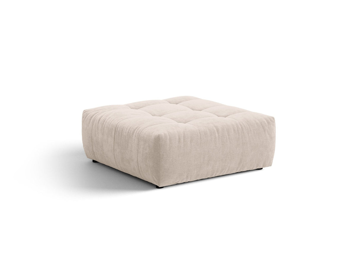 Beiger Sitzpouf Bloom von Micadoni mit rundem Design, Casino-Pearl-Stoffbezug und kurzen Beinen aus Polypropylen, Masse 107x99x42 cm.