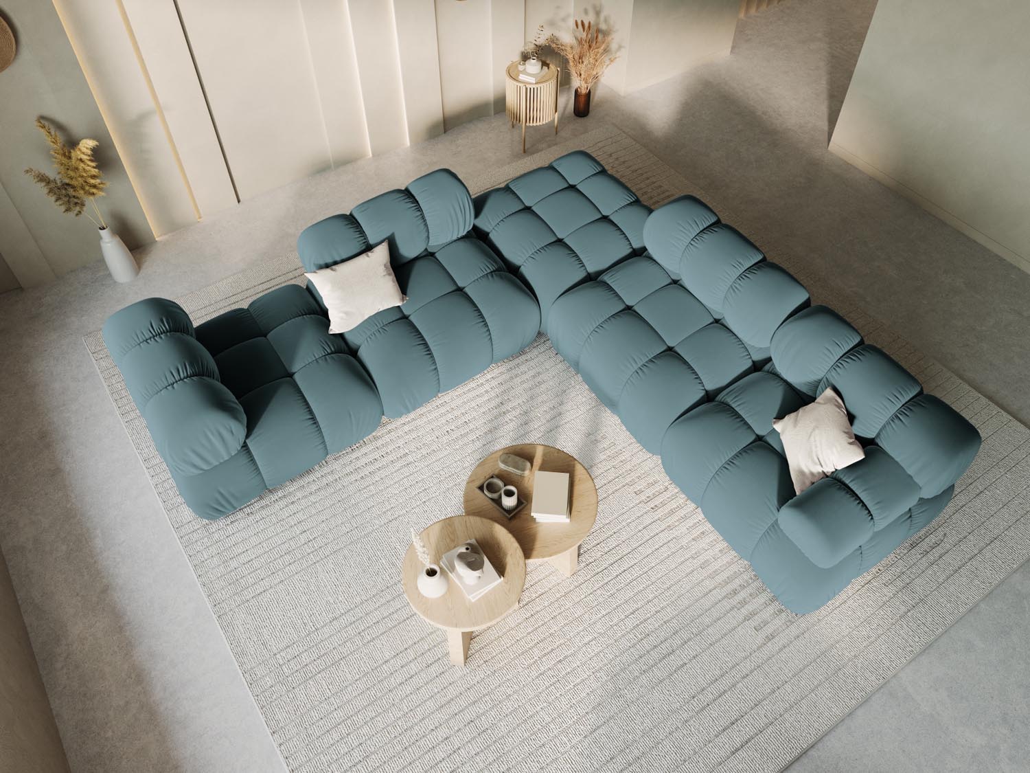 Eleganter Bellis Velour Pouf in Türkis mit 94 cm Durchmesser, ideal für stilvolle Akzente in jedem Raum.