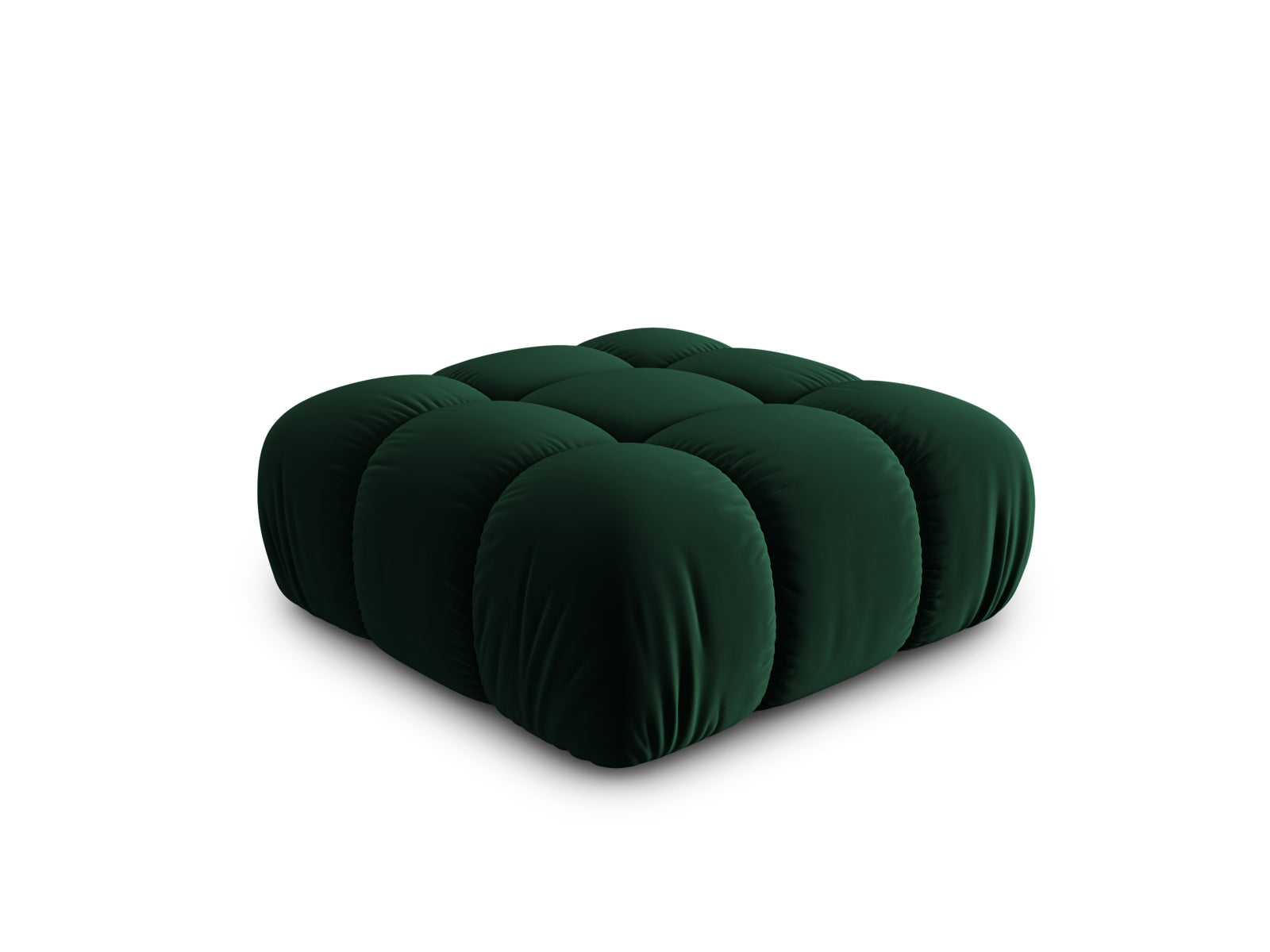 Stylischer Bellis Velour Pouf in tiefem Flaschengrün, vielseitig einsetzbar und ein echter Blickfang für jedes Zuhause.