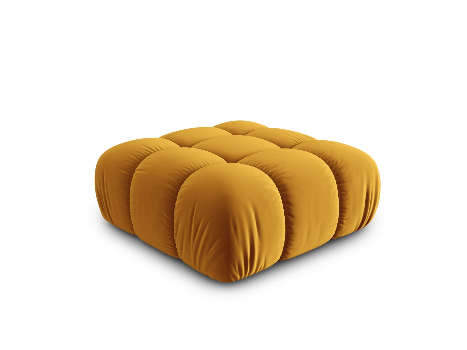 Stylischer Bellis Velour Pouf in Gelb-Blau, 94 cm Durchmesser, perfekt für moderne Wohnräume und gemütliche Sitzgelegenheiten.