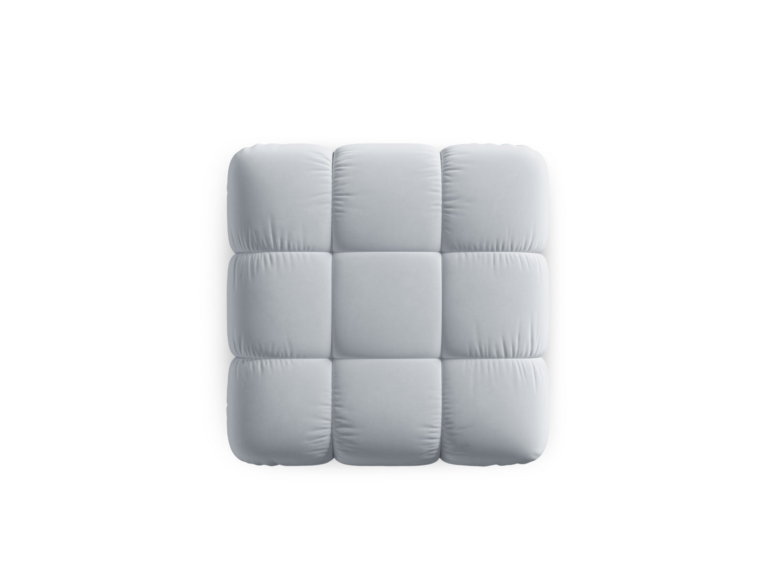 Eleganter Bellis Velour Pouf in sanftem Hellblau, perfekt für stilvolle Akzente und zusätzliche Sitzmöglichkeiten in jedem Raum.