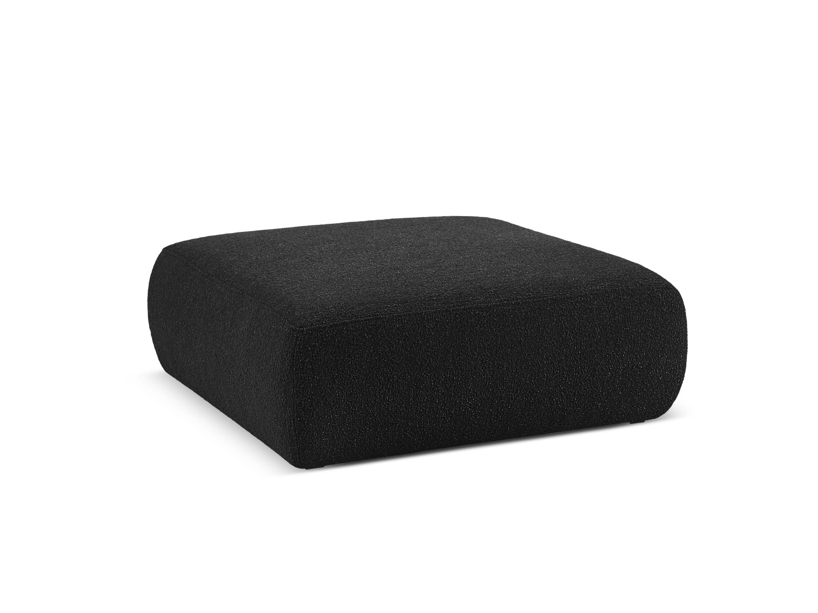 Eleganter Molino Boucle Pouf in Schwarz, ideal für stilvolle Wohnräume. Bequem und vielseitig einsetzbar, perfekt als Sitzgelegenheit oder Fußablage.