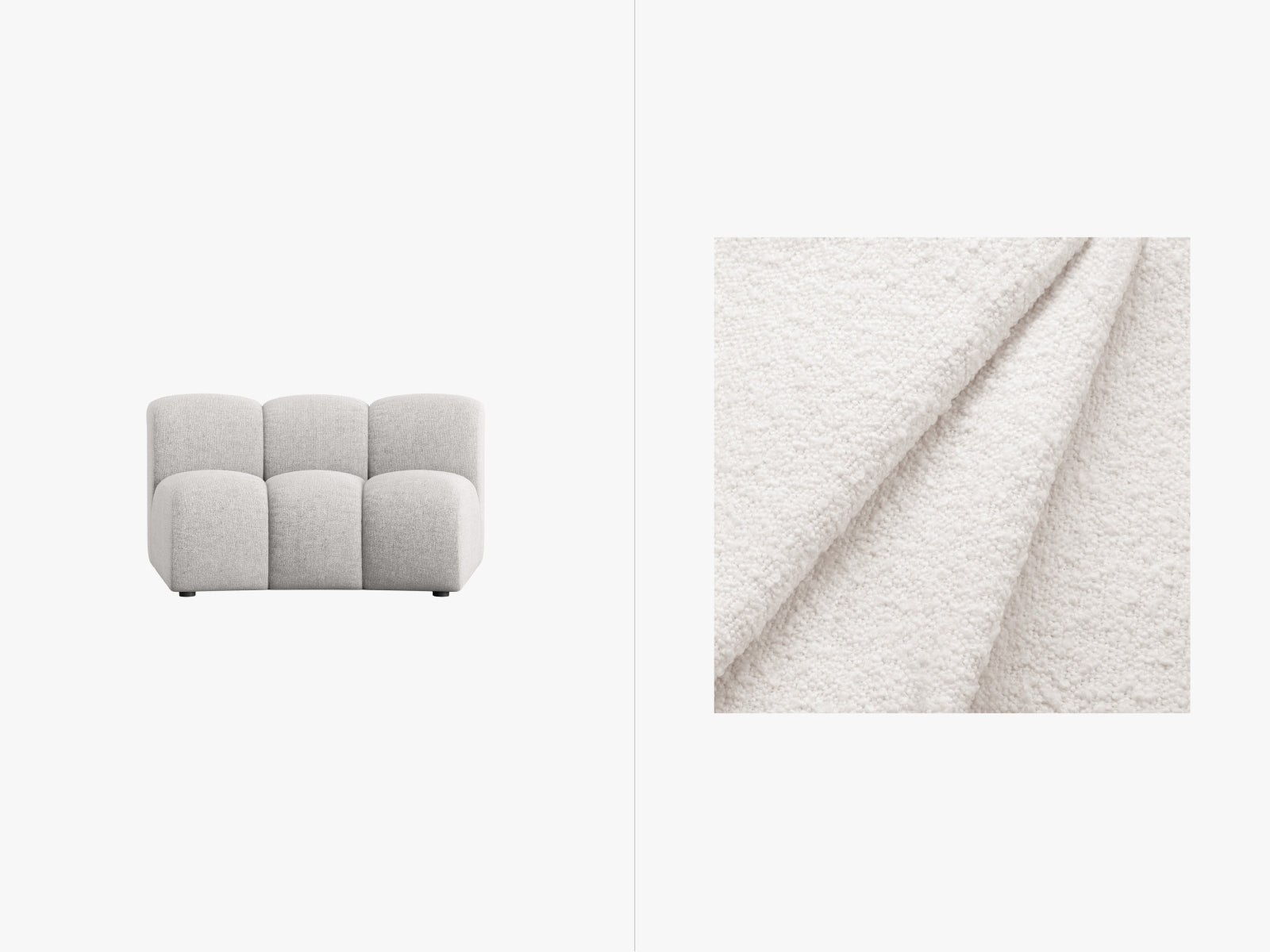 Modulares Sofa Lupine Modul Armless 1 Sitzer in elegantem Weiß, perfekt für kreative Raumgestaltungen und individuelle Sitzlösungen.