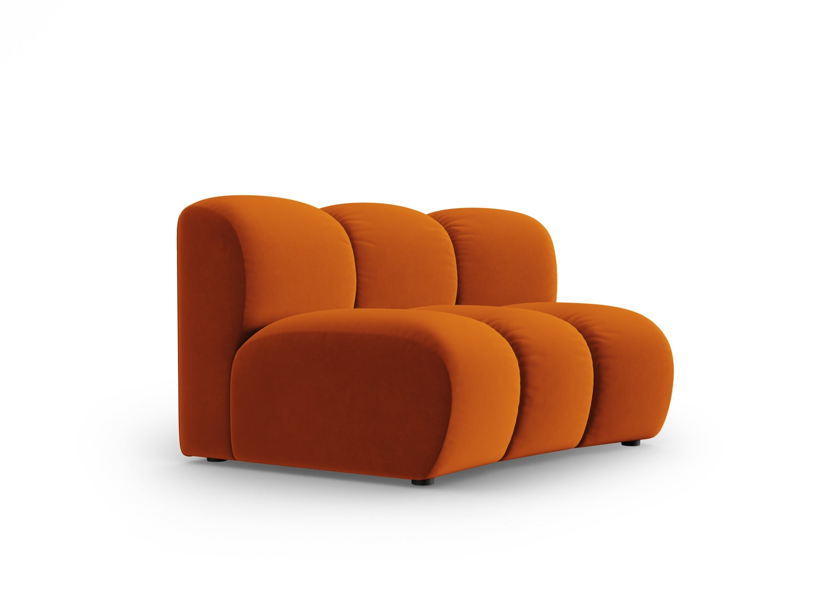 Stylischer, armlehnfreier Velours-Sessel in sanftem Terracotta, perfekt für moderne und anpassbare Wohnkonzepte.