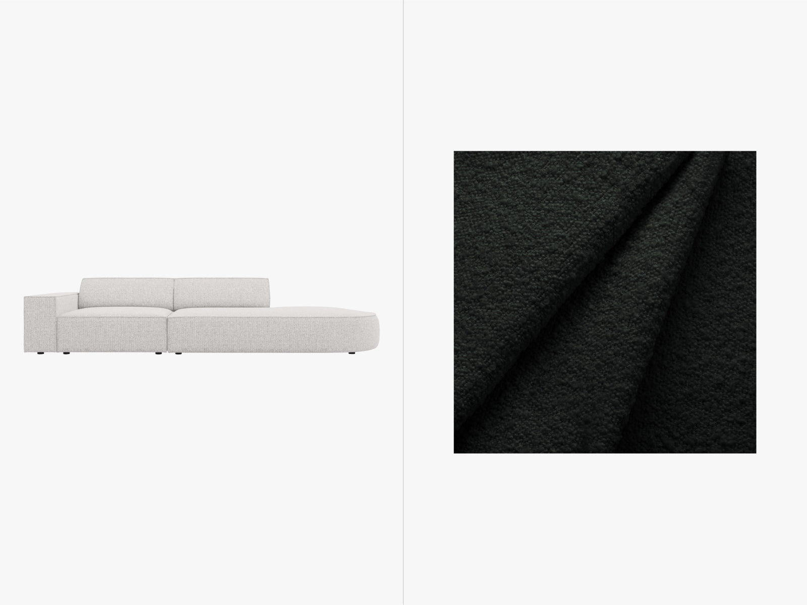 Erleben Sie das Jodie Boucle Sofa von Micadoni – ein modulares 3-Sitzer Sofa mit luxuriösem Design und offener rechter Seite für maximalen Komfort.