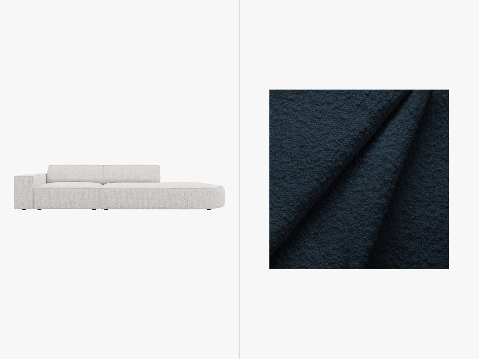 Erleben Sie das Jodie Boucle Sofa von Micadoni – ein modulares 3-Sitzer Sofa mit luxuriösem Design und offener rechter Seite für maximalen Komfort.