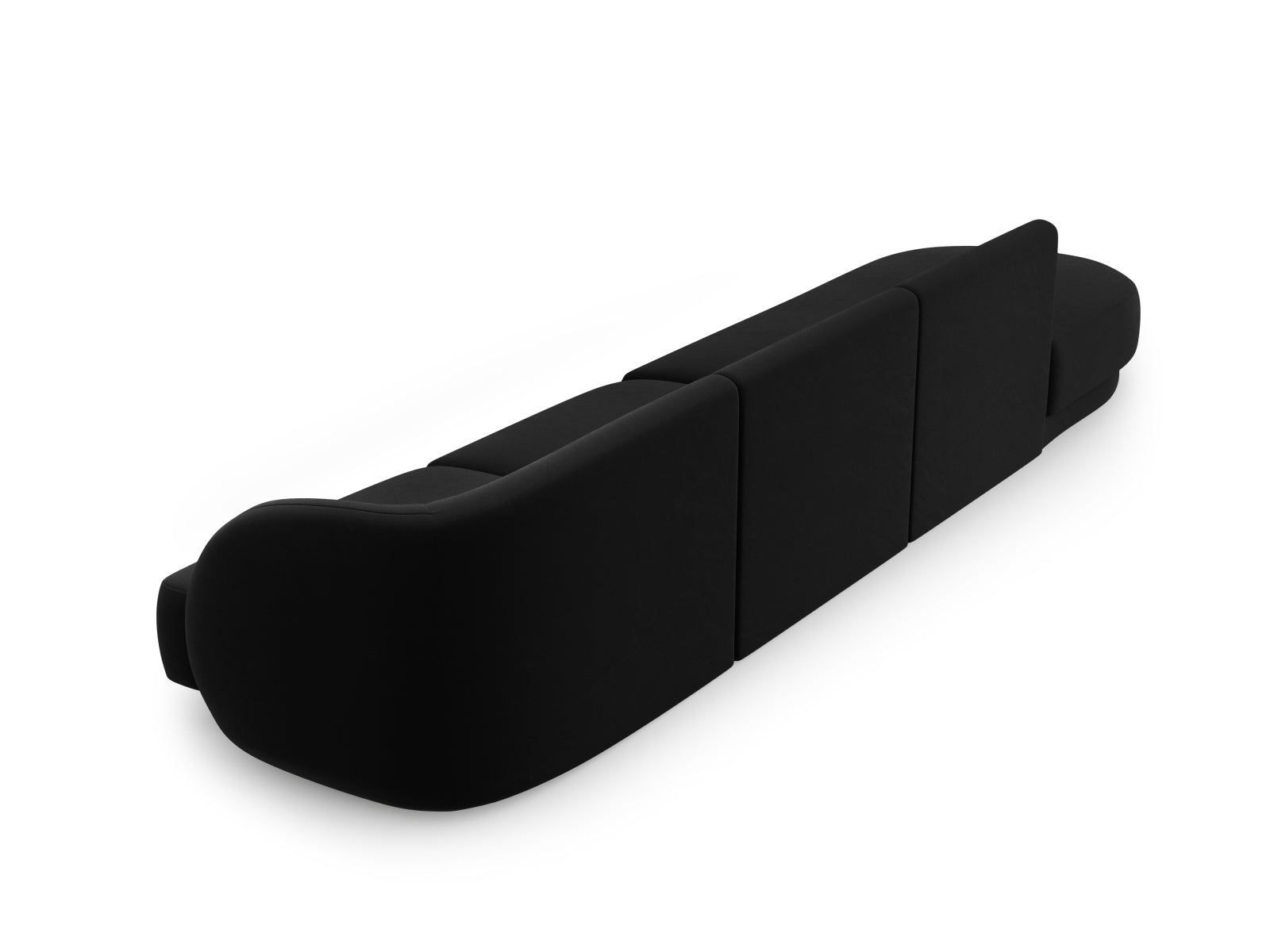 Luxuriöses 4-Sitzer Miley Velour Sofa links in edlem Black-Bluvel, perfekt für stilvolle Wohnzimmer und gemütliche Abende.