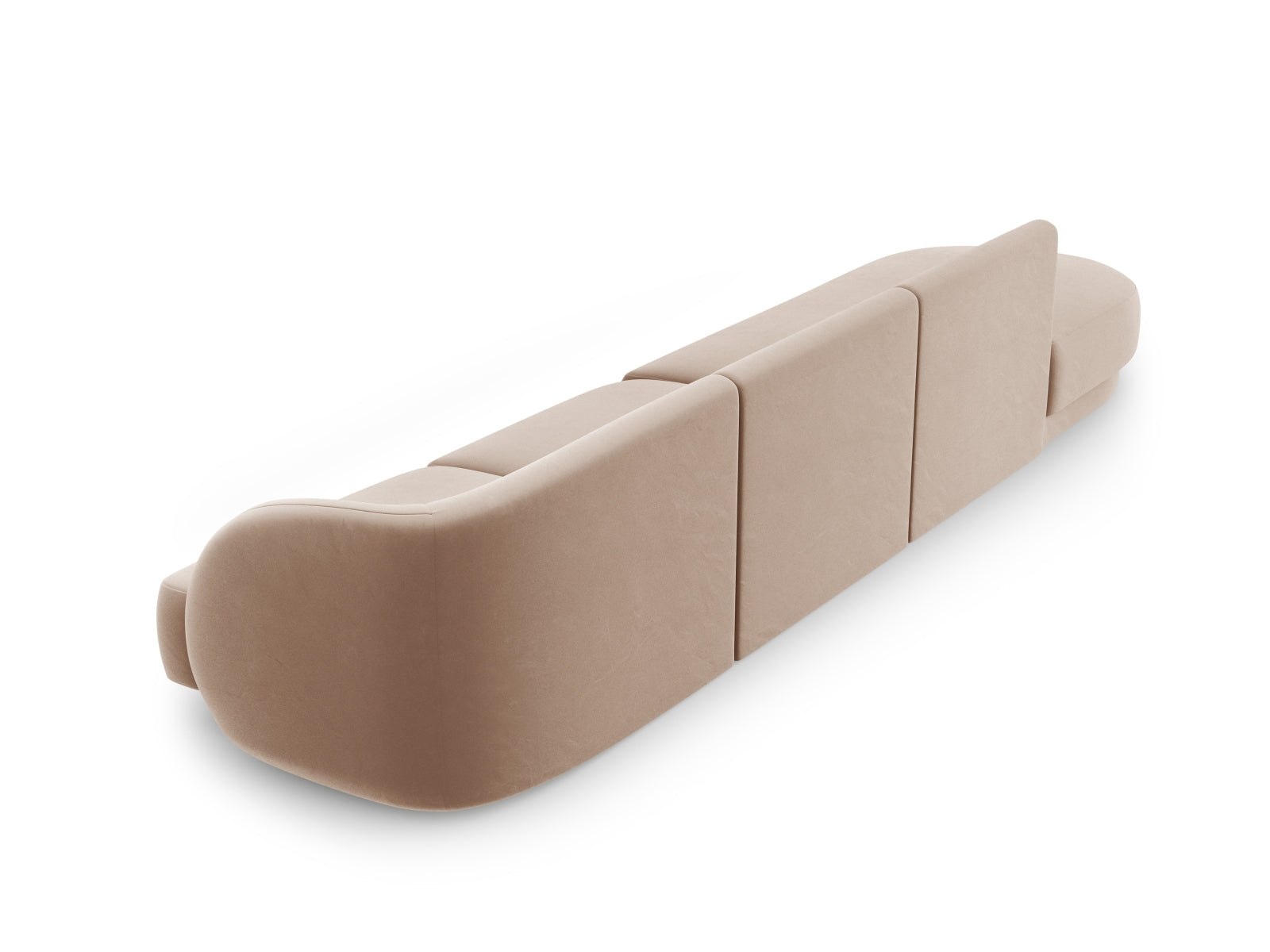 Luxuriöses 4-Sitzer Miley Velour Sofa links in edlem Cappuccino-Bluvel, perfekt für stilvolle und gemütliche Wohnambiente.