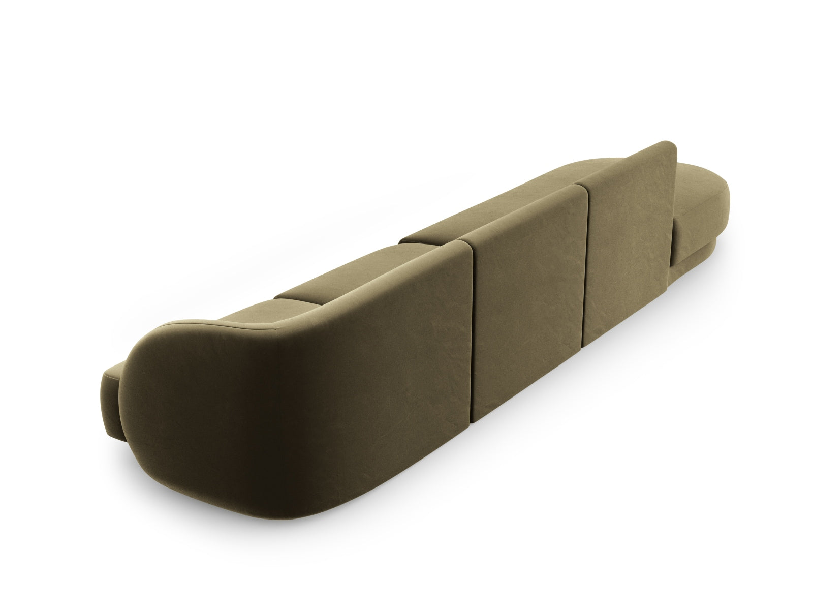 Luxuriöses 4-Sitzer Miley Velour Sofa links in trendigem Green-Bluvel, perfekt für stilvolle und gemütliche Wohnambiente von Micadoni.