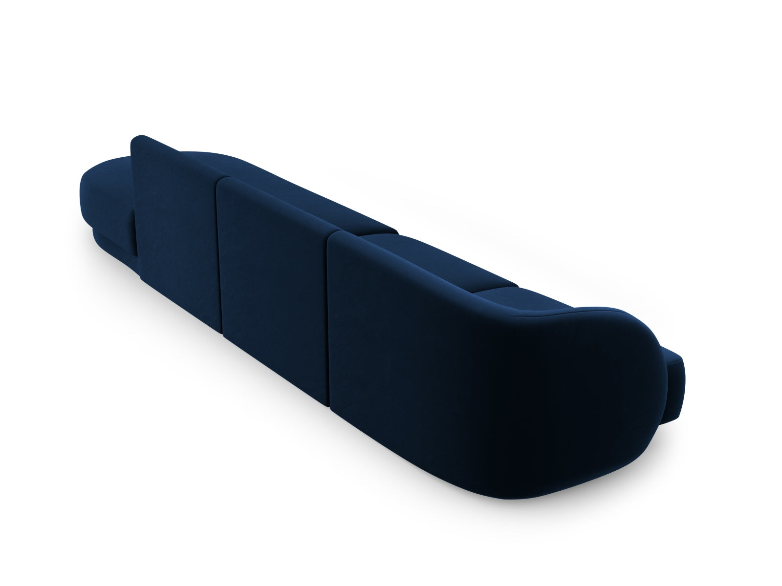 Luxuriöses 4-Sitzer Velour Sofa in Royalblau, rechtsseitig, perfekt für moderne Wohnkonzepte und gemütliche Abende.