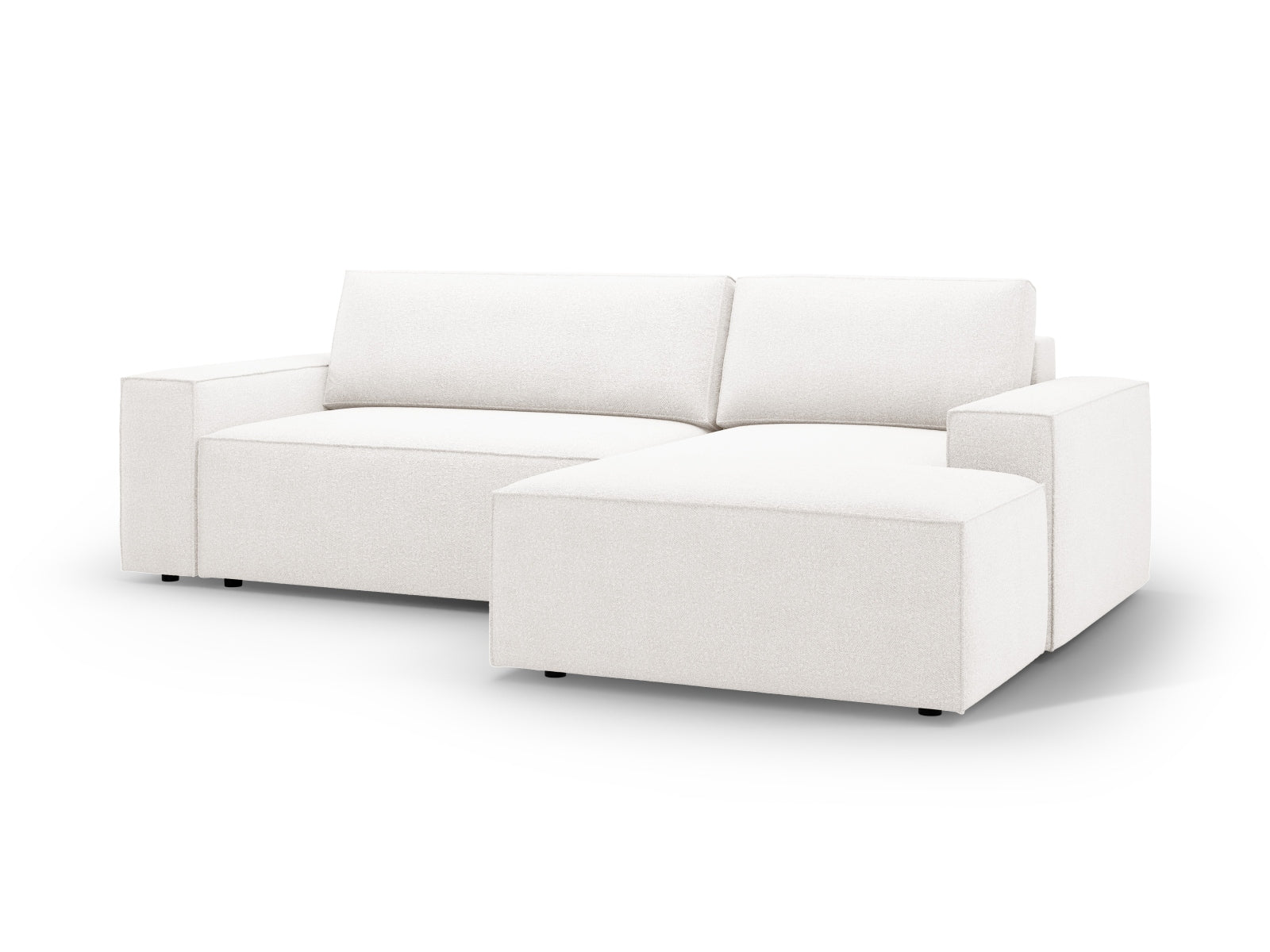 Erleben Sie das Jodie Boucle Ecksofa rechts von Micadoni – ein elegantes 3-Sitzer Sofa mit praktischer Schlaffunktion und Stauraum für mehr Ordnung.