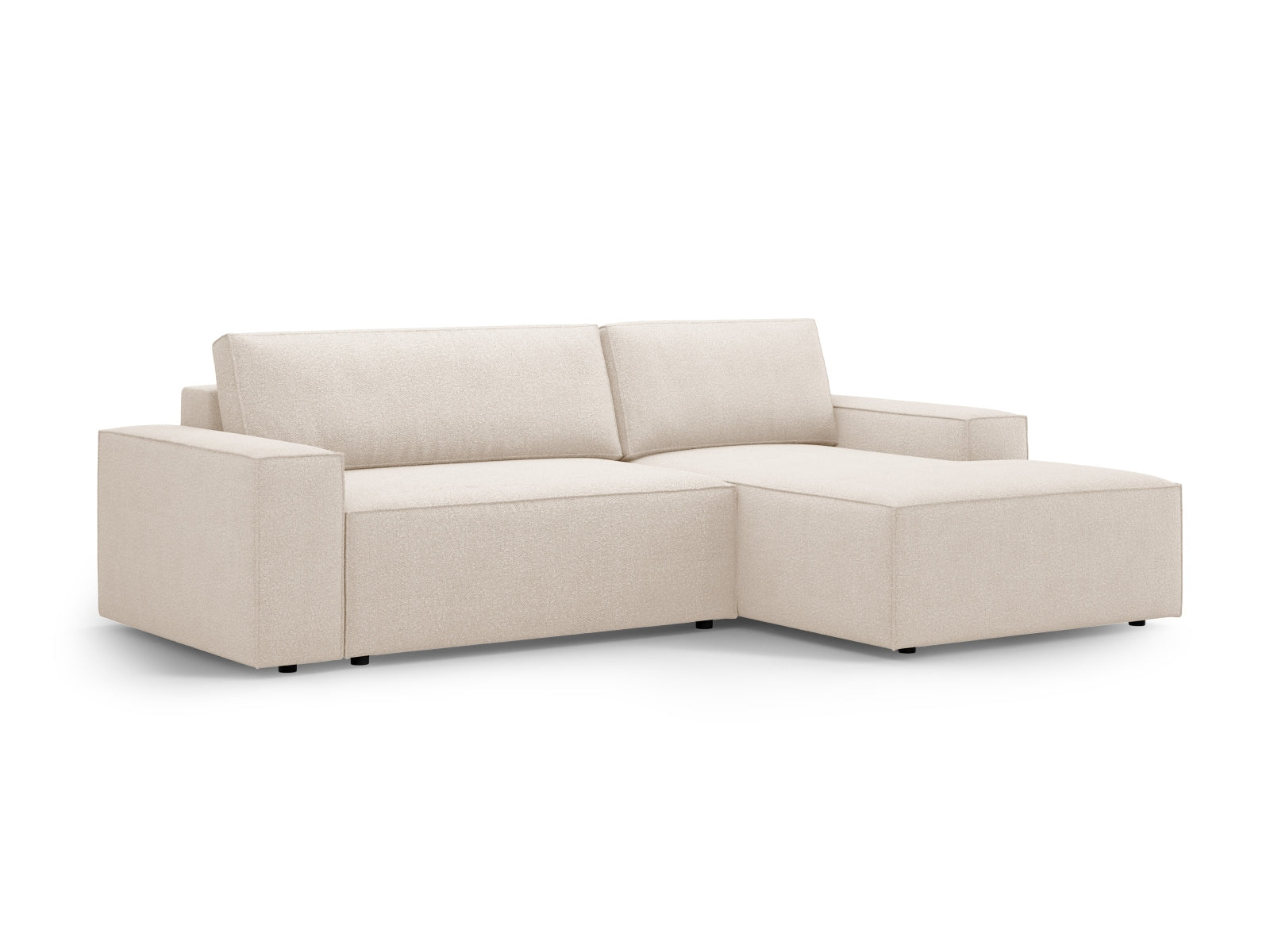 Erleben Sie das Jodie Boucle Ecksofa rechts von Micadoni – ein modernes 3-Sitzer Sofa mit innovativer Schlaffunktion und cleverem Stauraum für Ihr Wohnzimmer.
