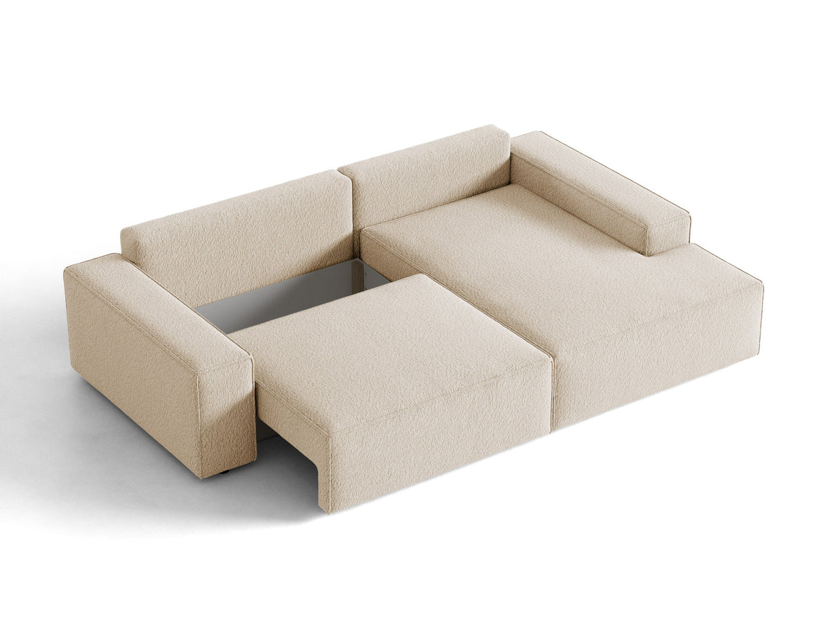 Jodie Boucle Ecksofa rechts mit Schlaffunktion und Stauraumbox 3 Sitzer in Beige-Baloo präsentiert im Onlineshop von KAQTU Design AG. Bettsofa rechts ist von Micadoni