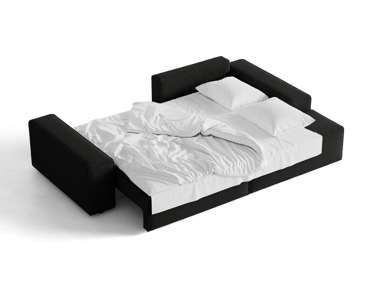 Jodie Boucle Ecksofa rechts mit Schlaffunktion und Stauraumbox 3 Sitzer in Black-Baloo präsentiert im Onlineshop von KAQTU Design AG. Bettsofa rechts ist von Micadoni