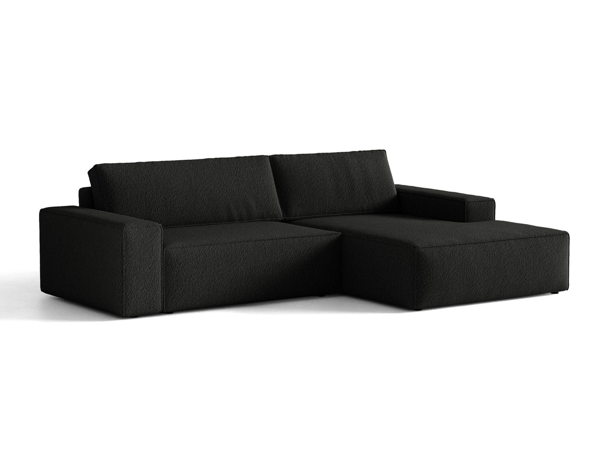 Jodie Boucle Ecksofa rechts mit Schlaffunktion und Stauraumbox 3 Sitzer in Black-Baloo präsentiert im Onlineshop von KAQTU Design AG. Bettsofa rechts ist von Micadoni