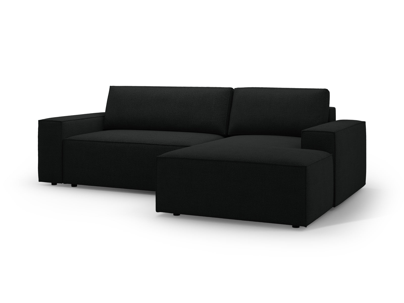 Erleben Sie das Jodie Boucle Ecksofa rechts von Micadoni – ein elegantes 3-Sitzer Sofa mit praktischer Schlaffunktion und Stauraum für mehr Ordnung.