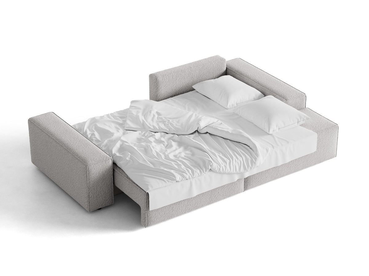 Jodie Boucle Ecksofa rechts mit Schlaffunktion und Stauraumbox 3 Sitzer in Light Grey-Baloo präsentiert im Onlineshop von KAQTU Design AG. Bettsofa rechts ist von Micadoni