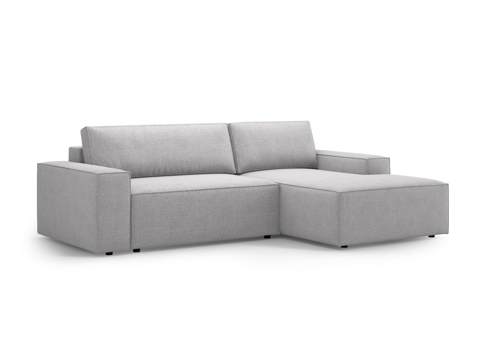 Erleben Sie das Jodie Boucle Ecksofa rechts von Micadoni – ein modernes 3-Sitzer Sofa mit innovativer Schlaffunktion und cleverem Stauraum für Ihr Wohnzimmer.