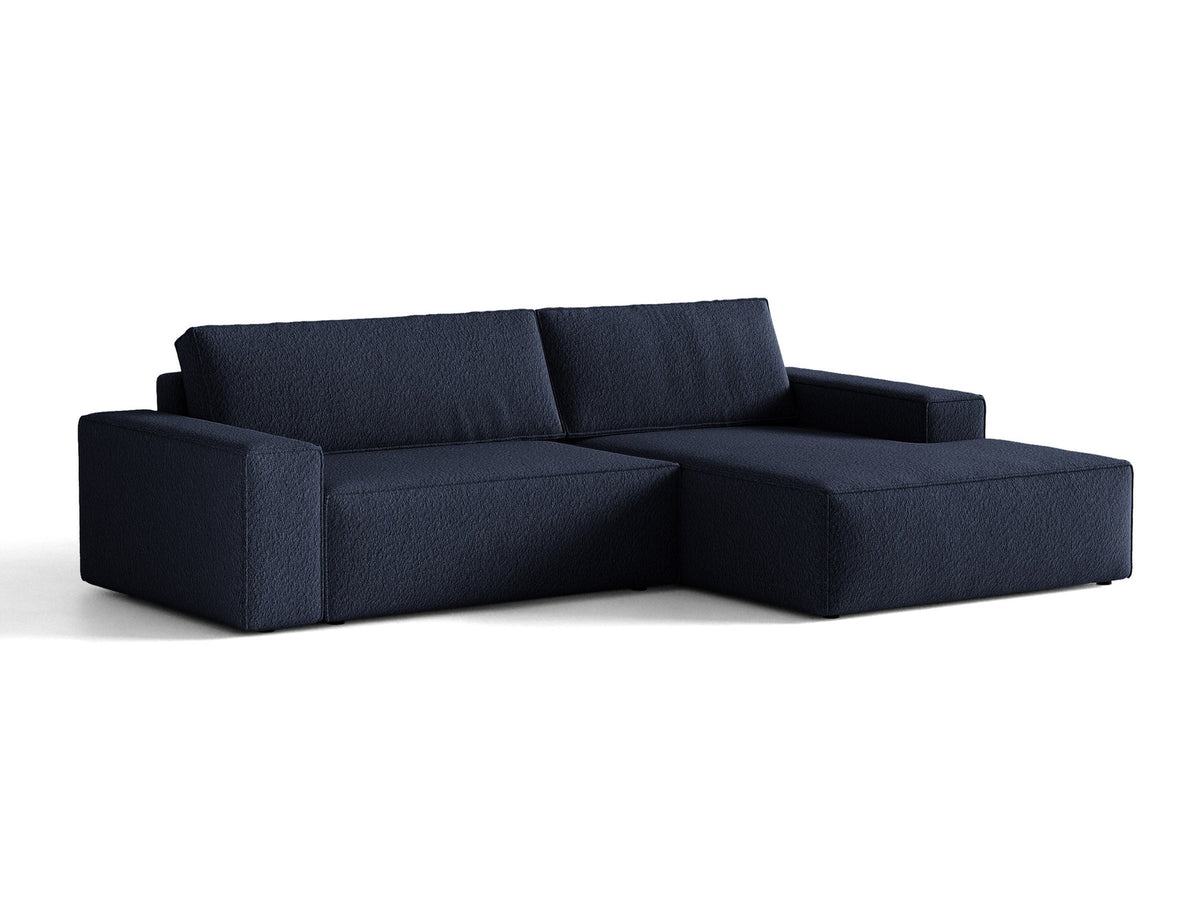 Jodie Boucle Ecksofa rechts mit Schlaffunktion und Stauraumbox 3 Sitzer in Dark Blue-Baloo präsentiert im Onlineshop von KAQTU Design AG. Bettsofa rechts ist von Micadoni