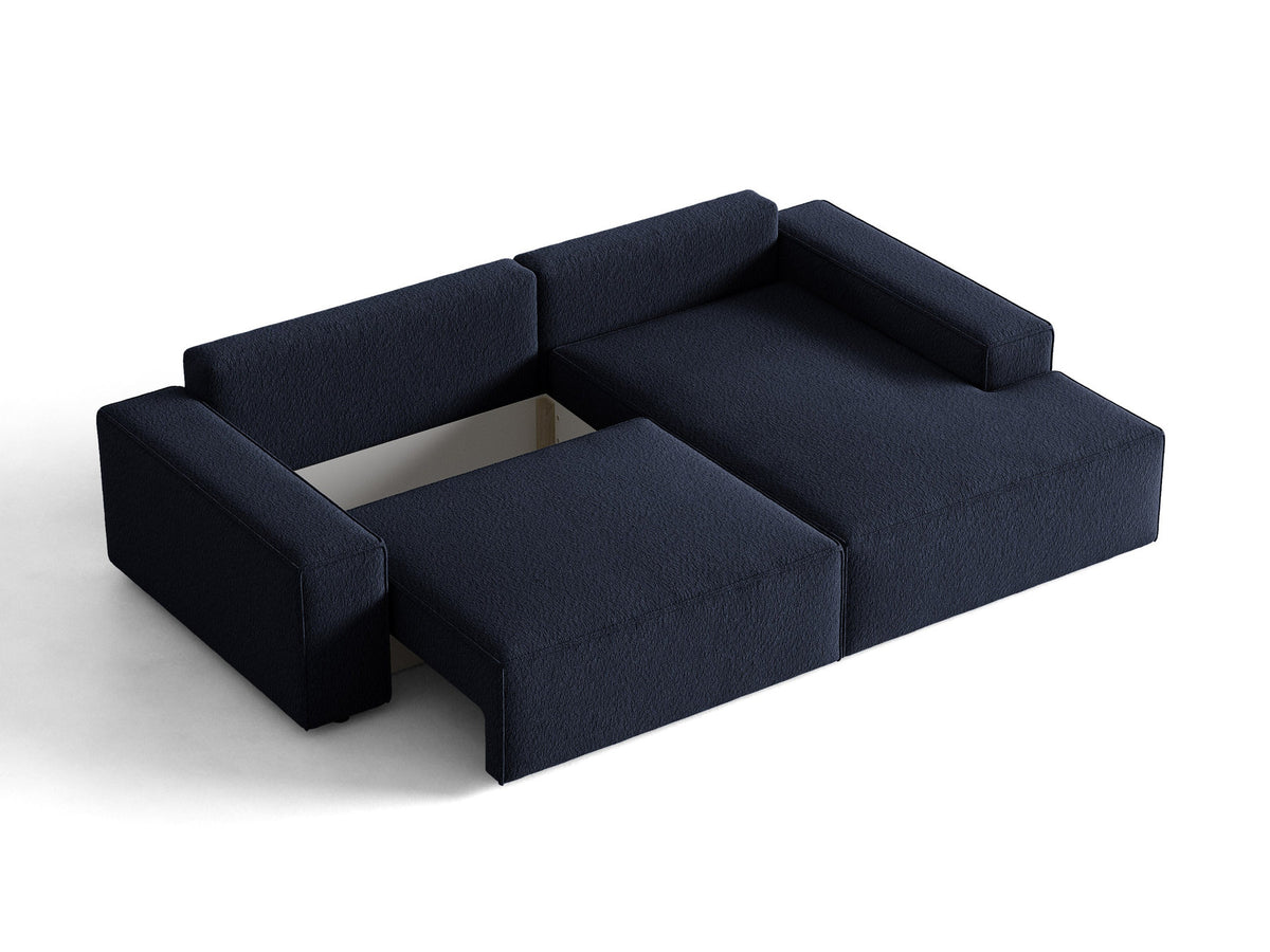 Jodie Boucle Ecksofa rechts mit Schlaffunktion und Stauraumbox 3 Sitzer in Dark Blue-Baloo präsentiert im Onlineshop von KAQTU Design AG. Bettsofa rechts ist von Micadoni