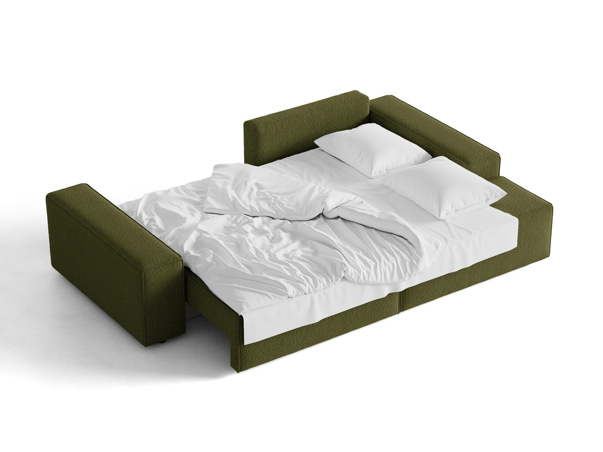 Jodie Boucle Ecksofa rechts mit Schlaffunktion und Stauraumbox 3 Sitzer in Dark Olive Green-Baloo präsentiert im Onlineshop von KAQTU Design AG. Bettsofa rechts ist von Micadoni