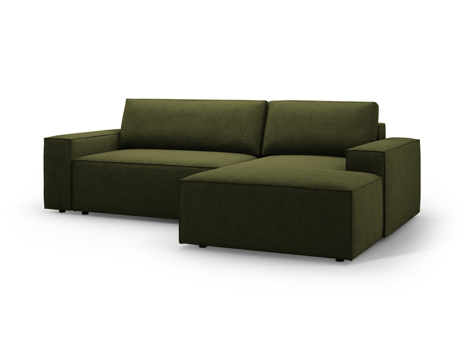 Erleben Sie das Jodie Boucle Ecksofa rechts von Micadoni – ein elegantes 3-Sitzer Sofa mit komfortabler Schlaffunktion und nützlicher Stauraumbox für mehr Ordnung!