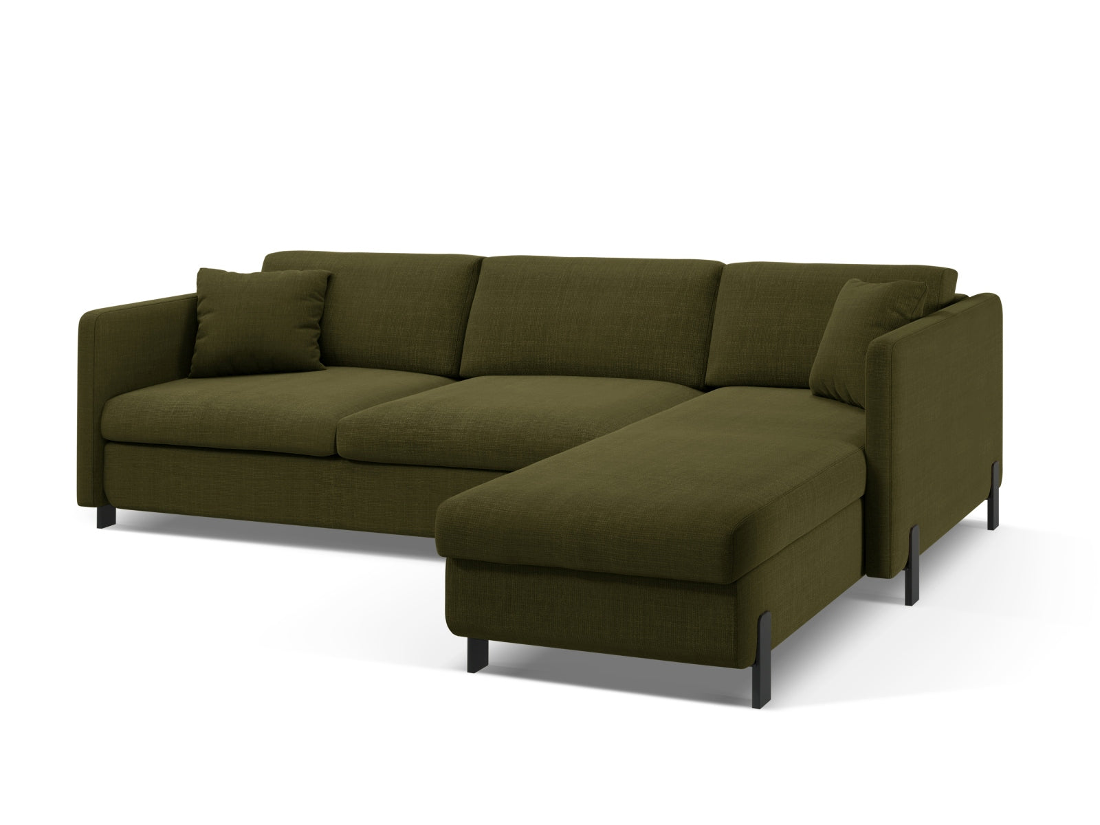 Modernes 5-Sitzer Ecksofa Gloria in trendigem Grün, ausgestattet mit Schlaffunktion und praktischem Stauraum für zusätzlichen Komfort.