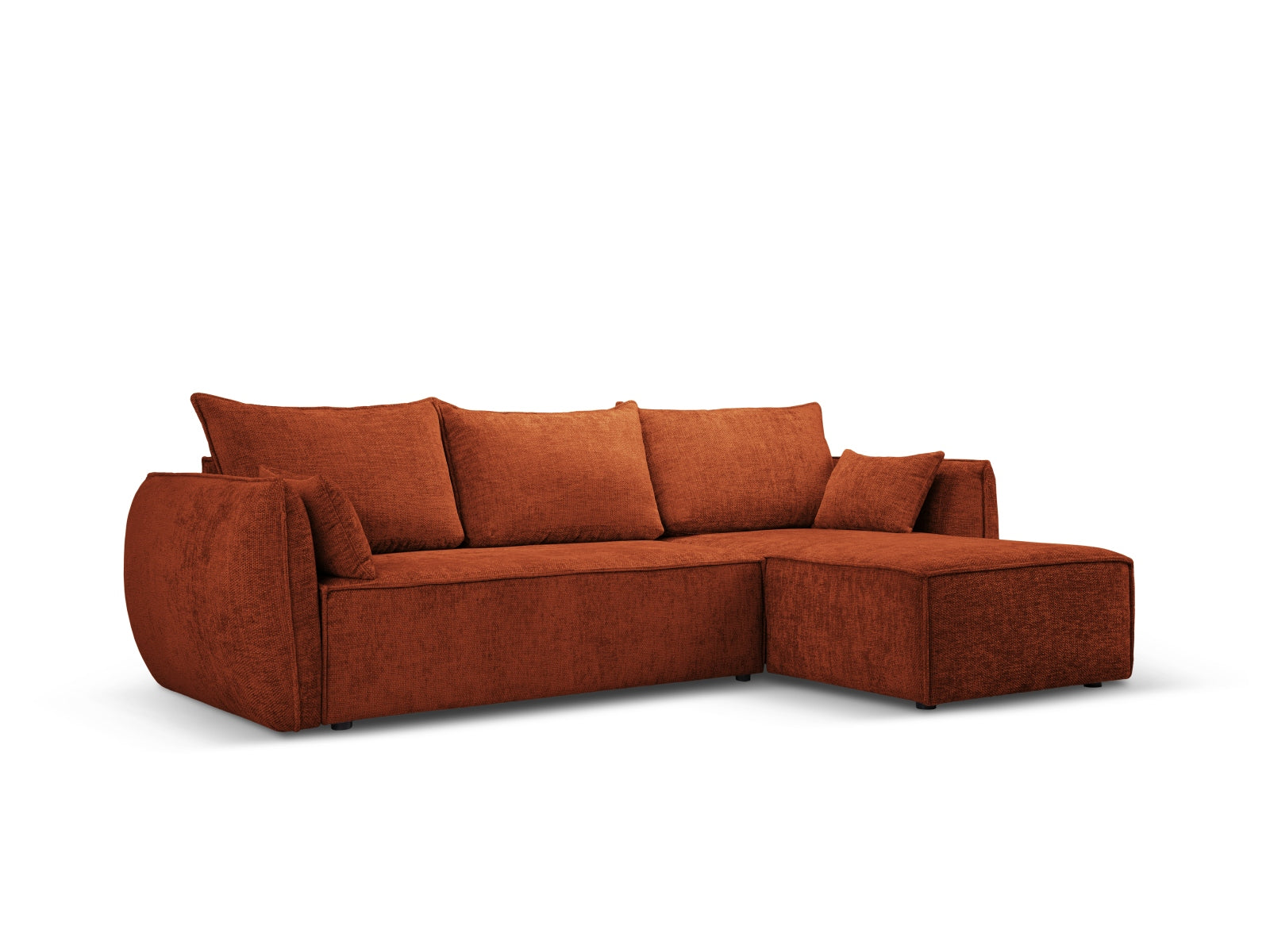 Stylisches Kaelle Ecksofa in Terracotta mit Schlaffunktion und Stauraum, ideal für moderne Wohnräume und Gästeübernachtungen.