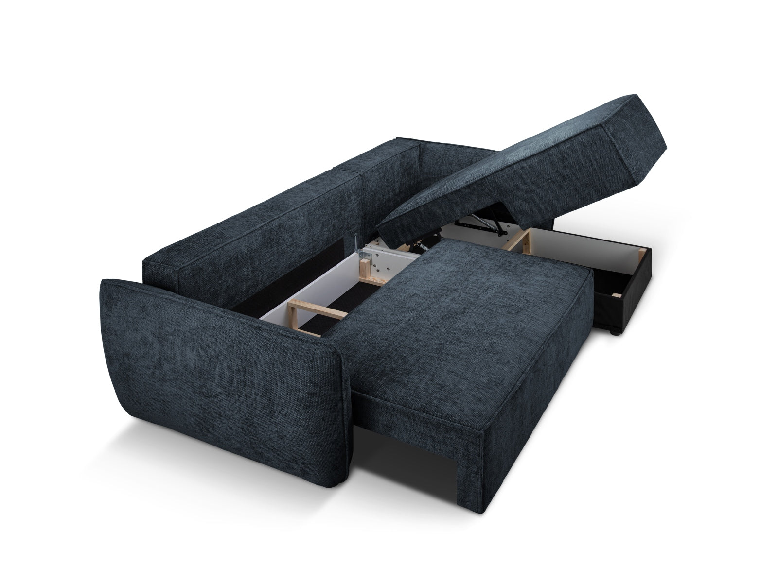 Stylisches Kaelle Ecksofa in Royal Blue, 4-Sitzer mit cleverer Schlaffunktion und integriertem Stauraum für zusätzlichen Komfort.