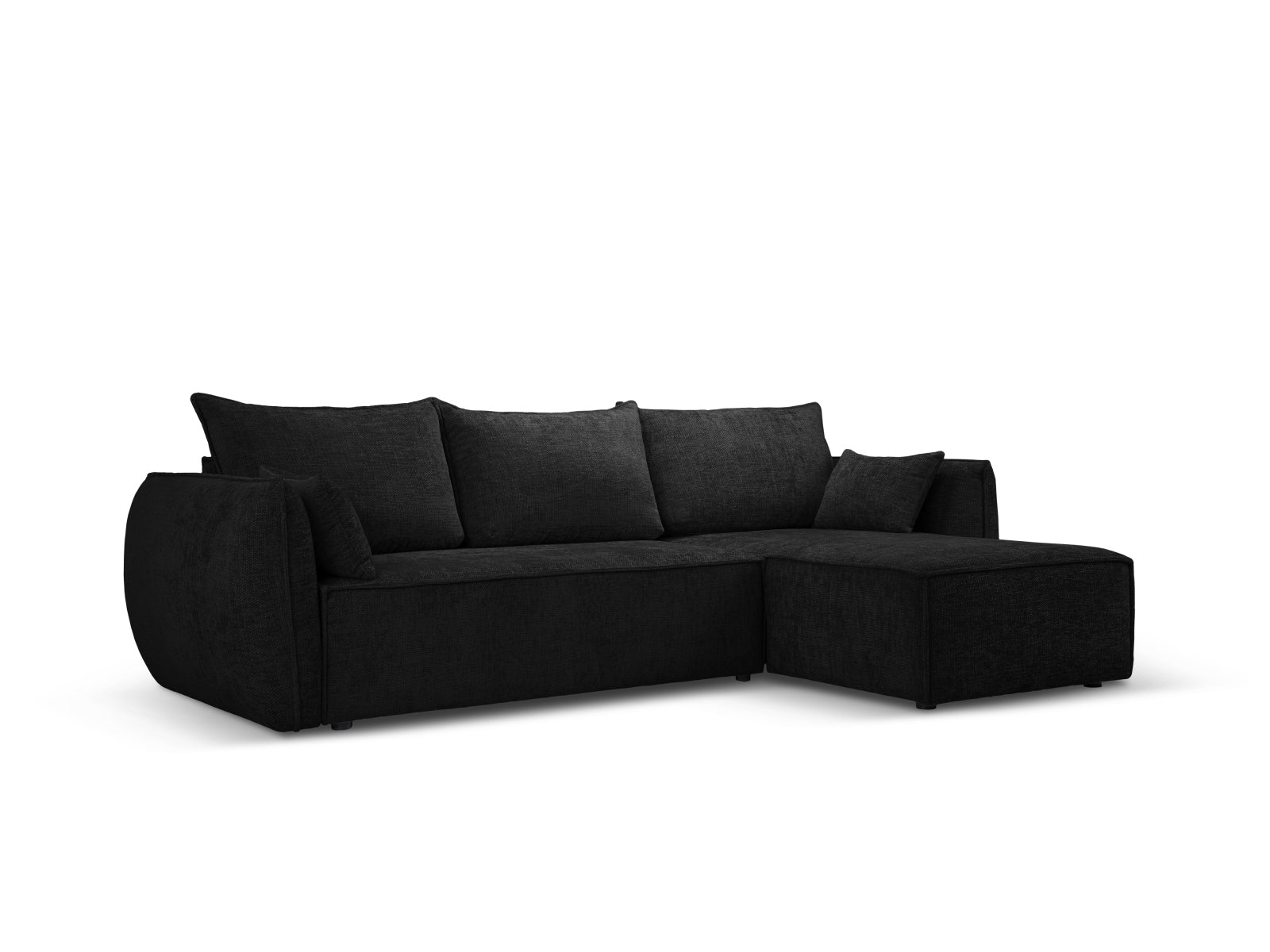 Stylisches Kaelle Ecksofa in Schwarz mit Schlaffunktion und Stauraum, ideal für moderne Wohnräume und Gästeübernachtungen.