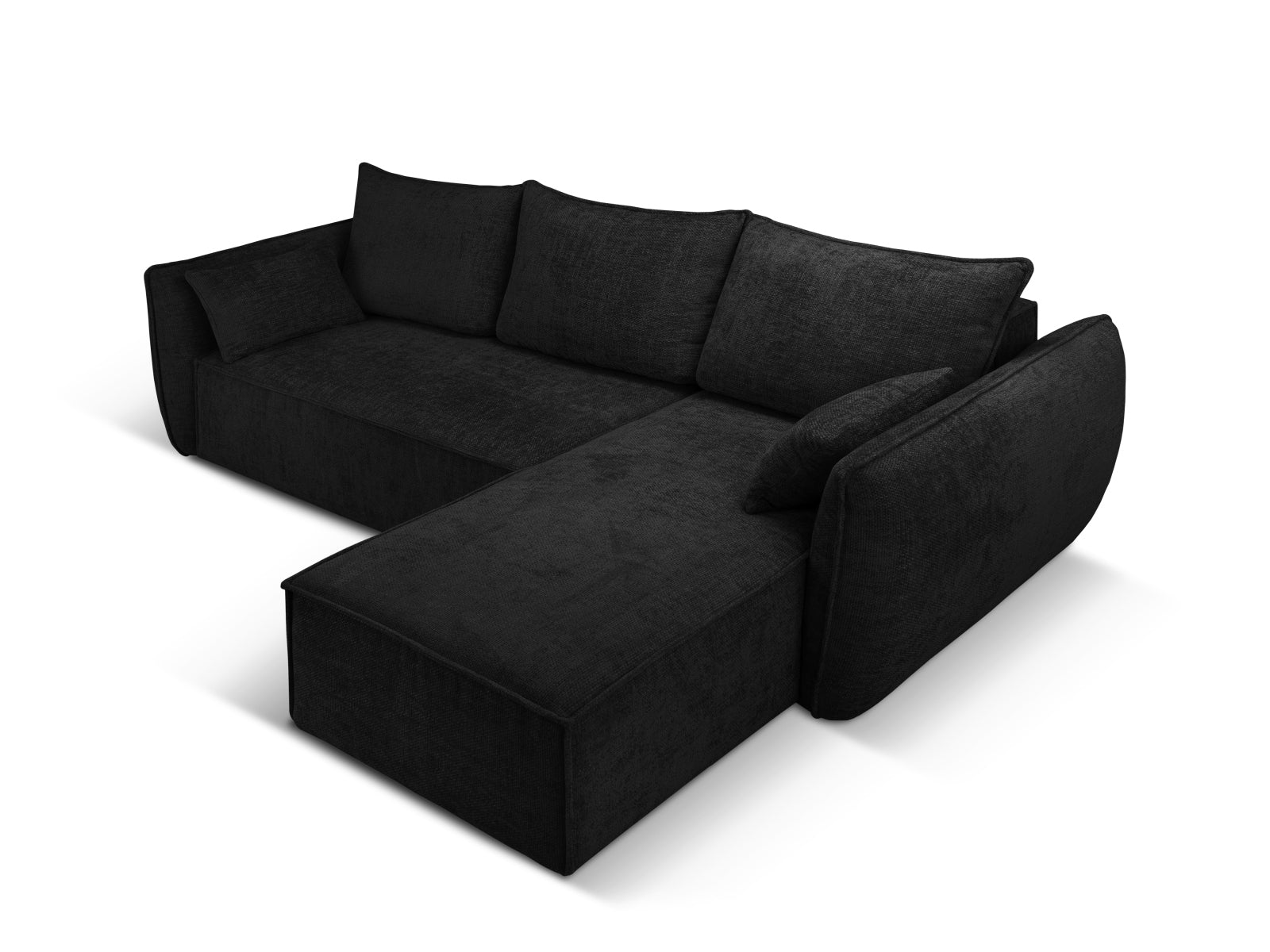 Elegantes Kaelle Ecksofa in Schwarz, 4-Sitzer mit praktischer Schlaffunktion und Stauraum, perfekt für stilvolle Wohnräume.