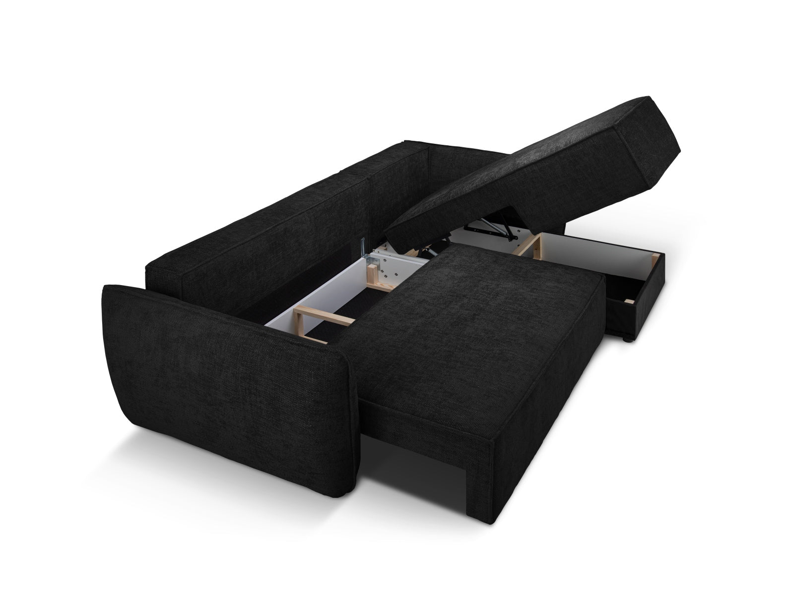 Modernes Kaelle Ecksofa in Schwarz, 4-Sitzer mit cleverer Schlaffunktion und integriertem Stauraum, ideal für gemütliche Abende.