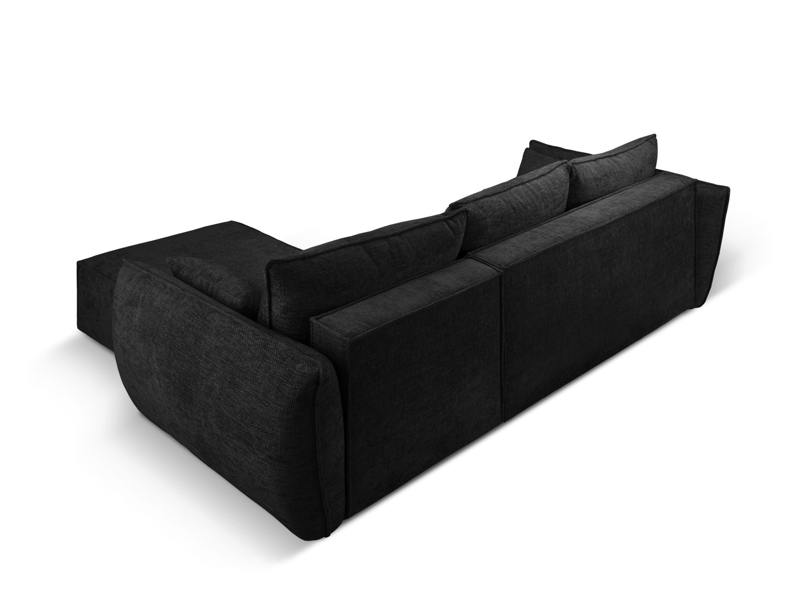 Modernes Kaelle Ecksofa in Schwarz, 4-Sitzer mit cleverer Schlaffunktion und integriertem Stauraum für optimale Raumnutzung.