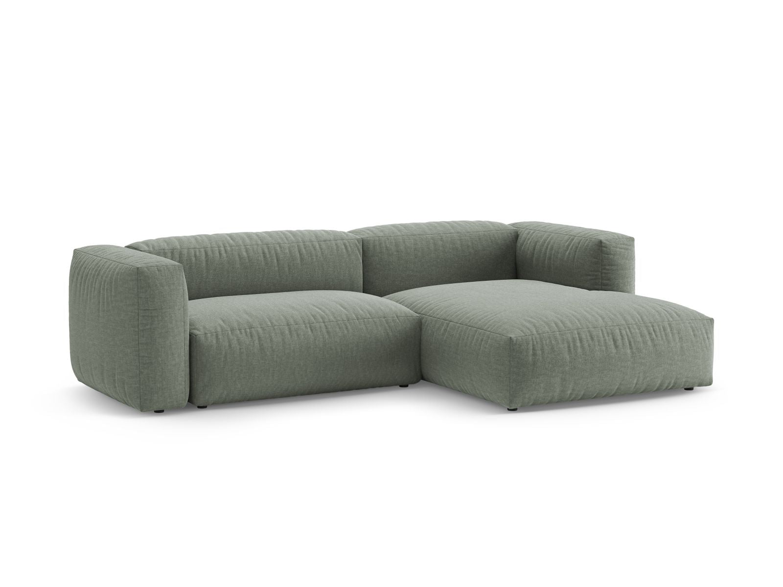 Elegantes 4-Sitzer Ecksofa Martina in Moss Green-Boston mit praktischer Schlaffunktion, ideal für stilvolle Wohnräume.