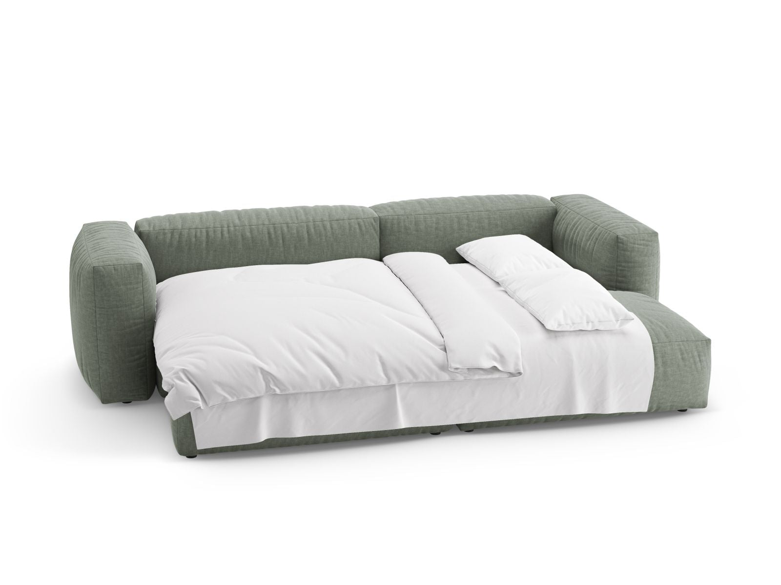 Stylisches 4-Sitzer Ecksofa Martina in Moss Green-Boston, rechtsseitig, perfekt für gemütliche Stunden und als Schlafsofa.