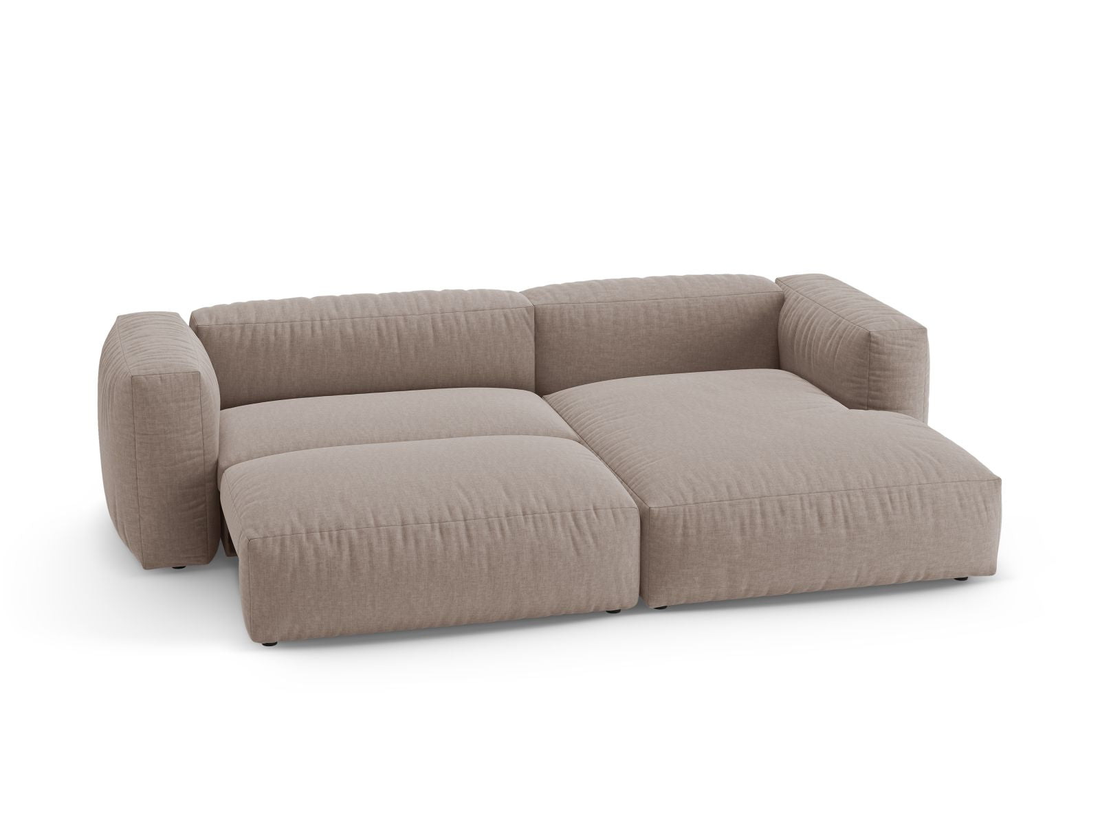 Elegantes 4-Sitzer Ecksofa Martina in stilvollem Dunkelbeige, ideal für entspannte Abende und als Schlafgelegenheit für Gäste.