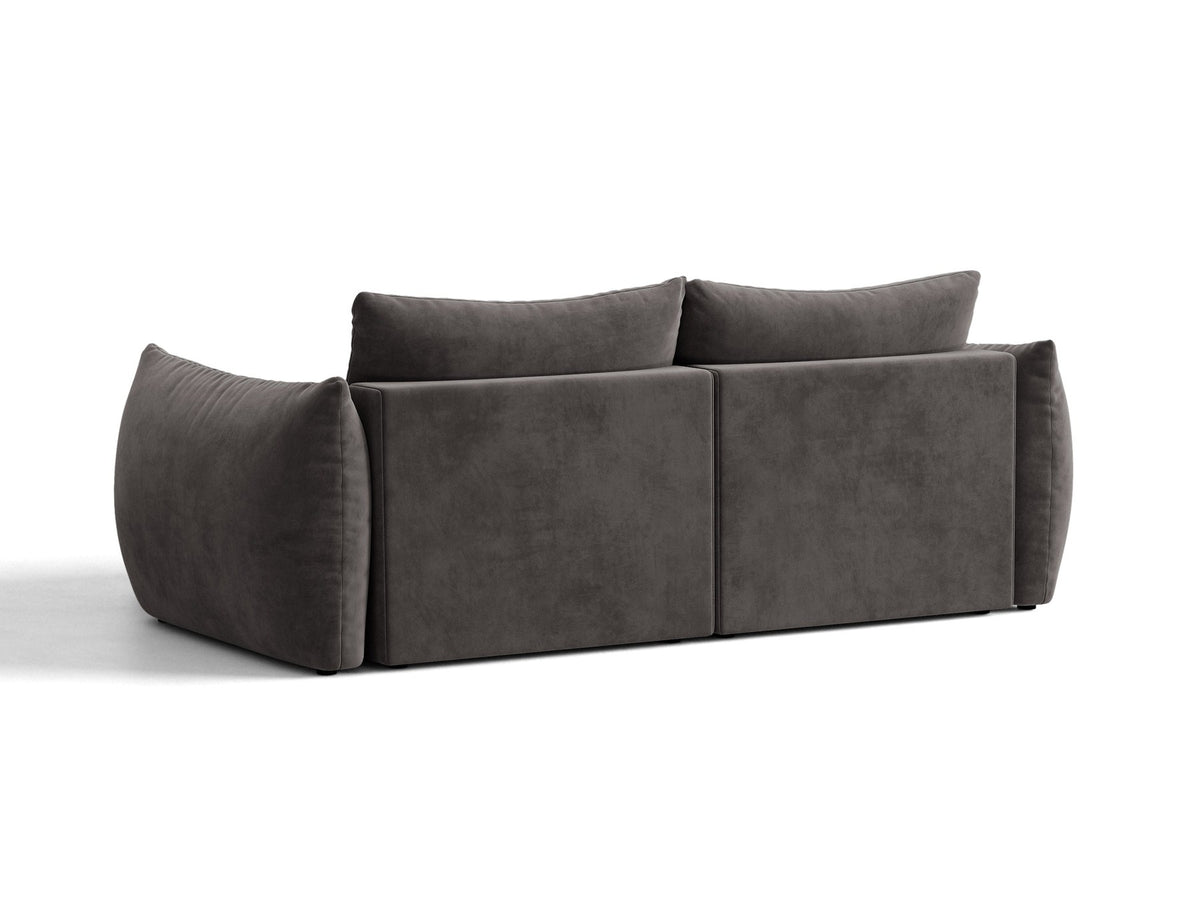 Ecksofa Bloom mit Schlaffunktion von Micadoni in Sand, Bettsofa rechts mit Casino-Veloursbezug und schwarzen Kunststoffbeinen.