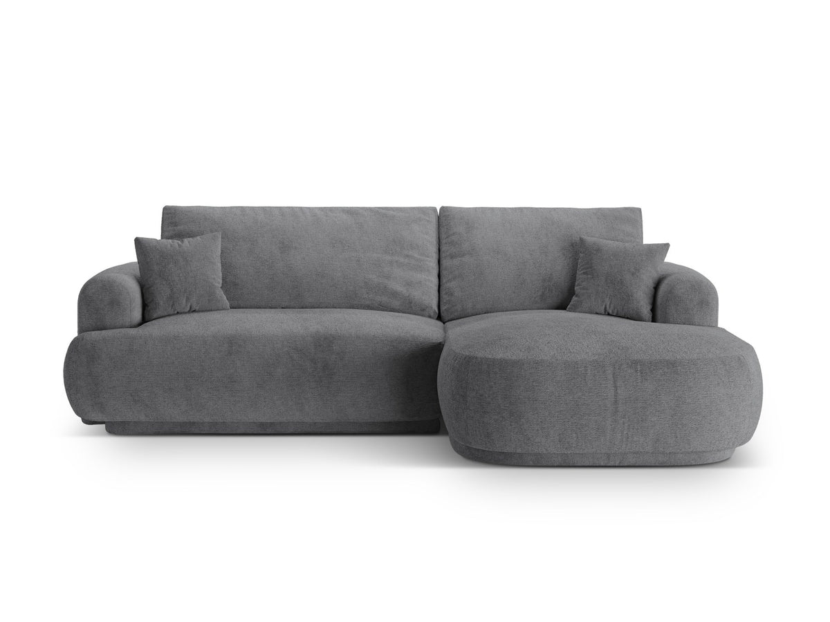Ecksofa in Leichtes Beige mit Veloursbezug, ausgeklappter Bettfunktion, Stauraumfach und schwarzen Kunststoffbeinen von Micadoni.
