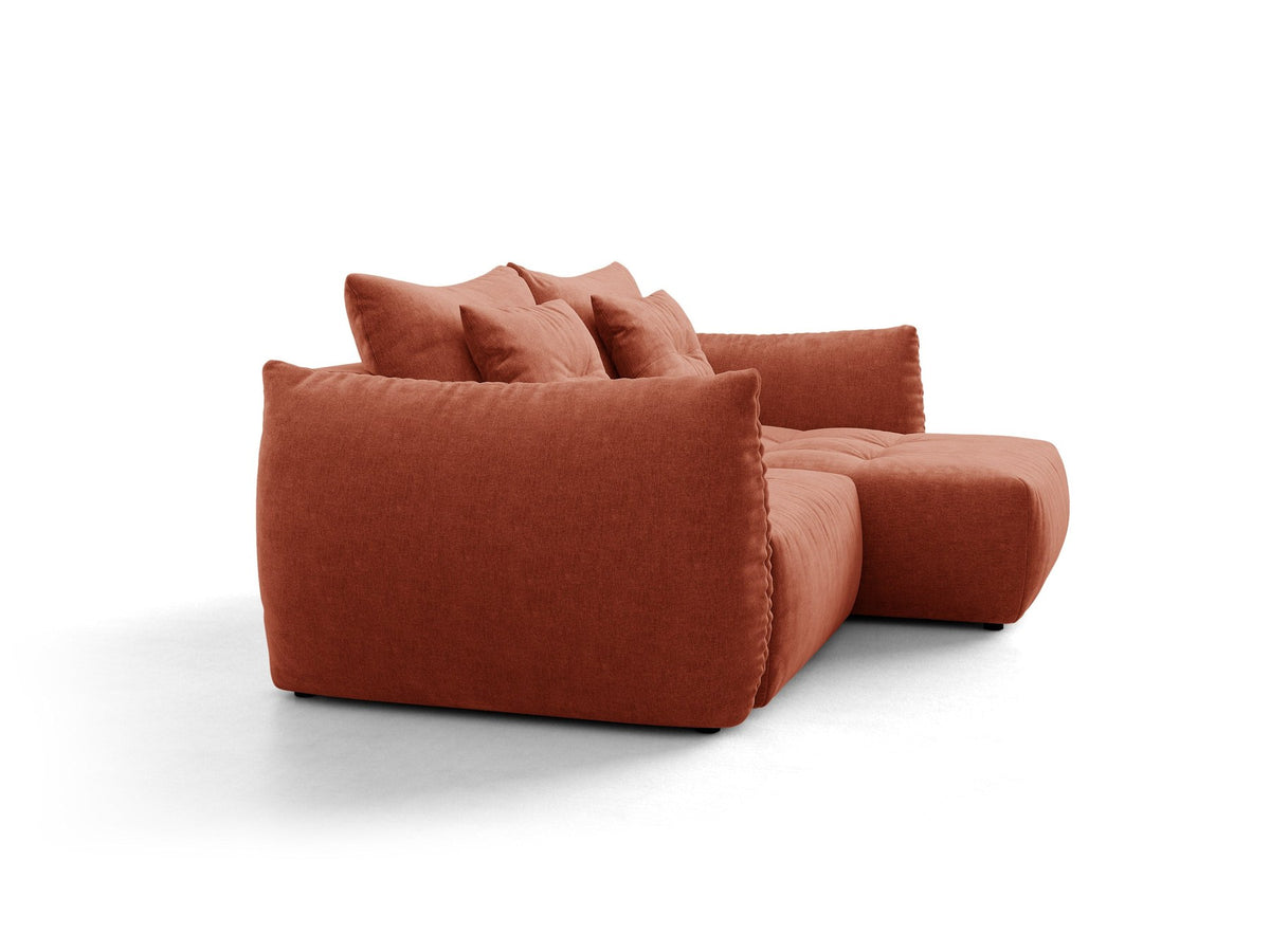 Ecksofa Bloom mit Schlaffunktion von Micadoni in Sand, Bettsofa rechts mit Casino-Veloursbezug und schwarzen Kunststoffbeinen.