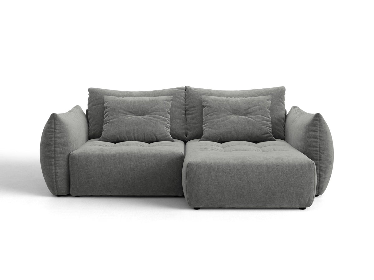 Ecksofa Bloom mit Schlaffunktion von Micadoni in Sand, Bettsofa rechts mit Casino-Veloursbezug und schwarzen Kunststoffbeinen.
