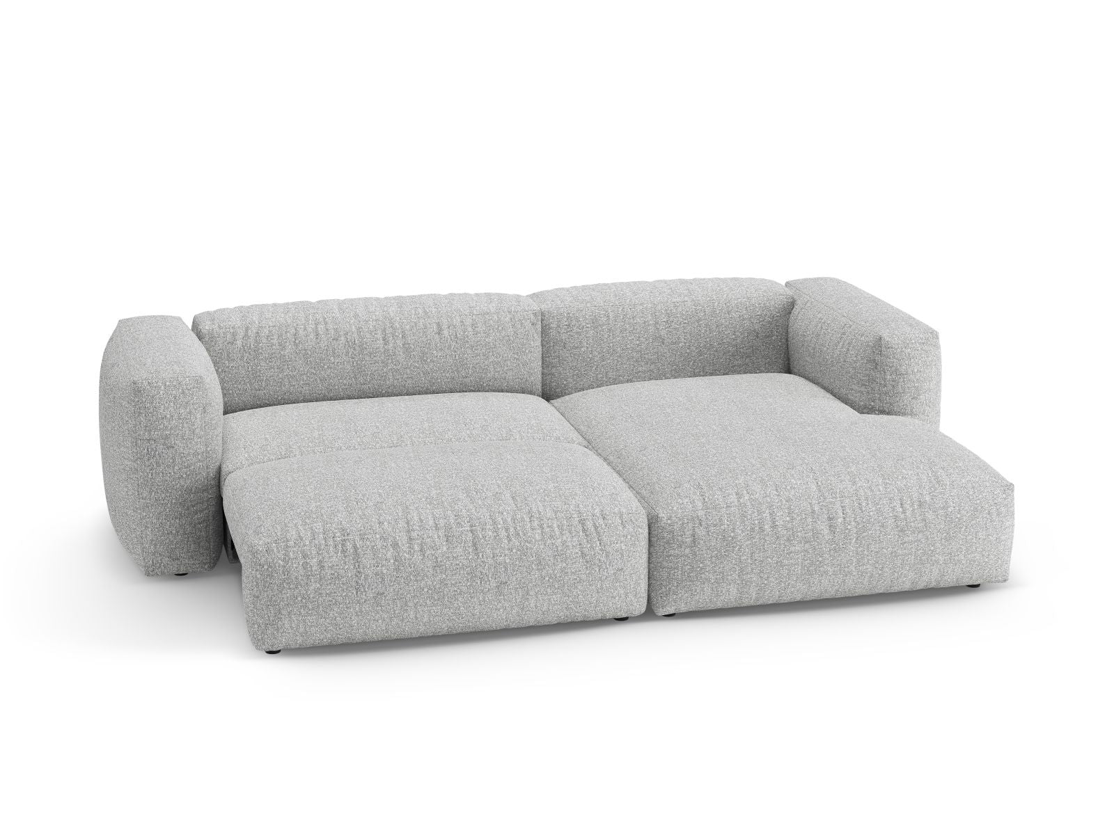 Modernes 4-Sitzer Ecksofa Martina in elegantem Silber, ideal für Gästeübernachtungen und mit praktischem Stauraum für mehr Ordnung.