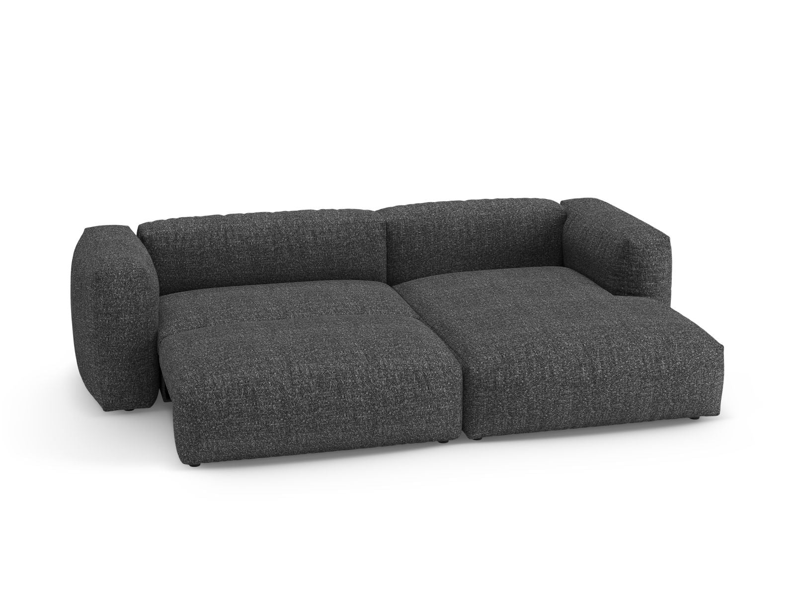 Modernes 4-Sitzer Ecksofa Martina in Anthrazit, rechtsseitig, mit praktischer Schlaffunktion und integriertem Stauraum für zusätzlichen Komfort.