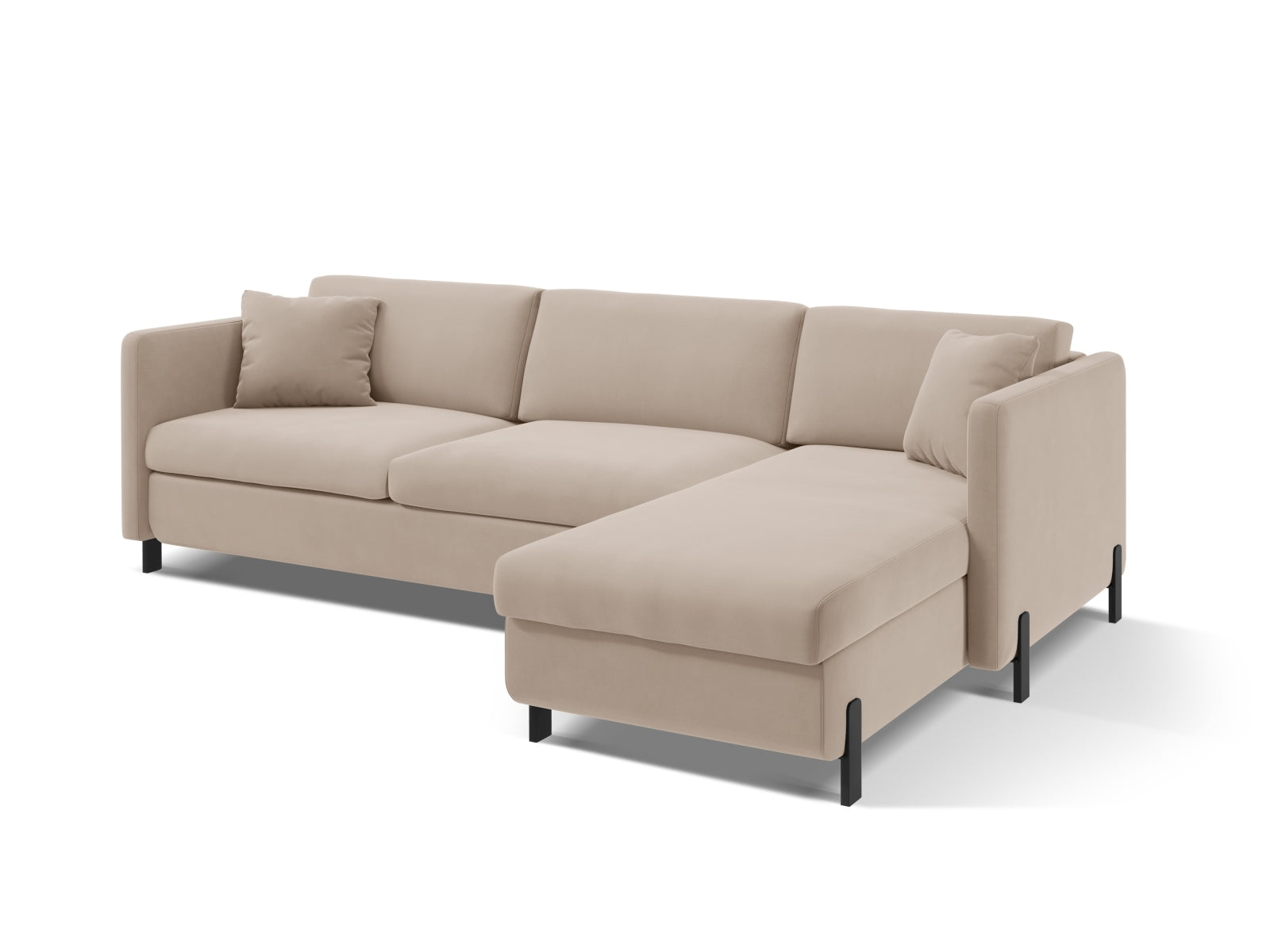 Entdecken Sie das elegante Gloria Velour Ecksofa rechts von Micadoni – ein 5-Sitzer mit Schlaffunktion, ideal für entspannte Abende und komfortable Nächte.
