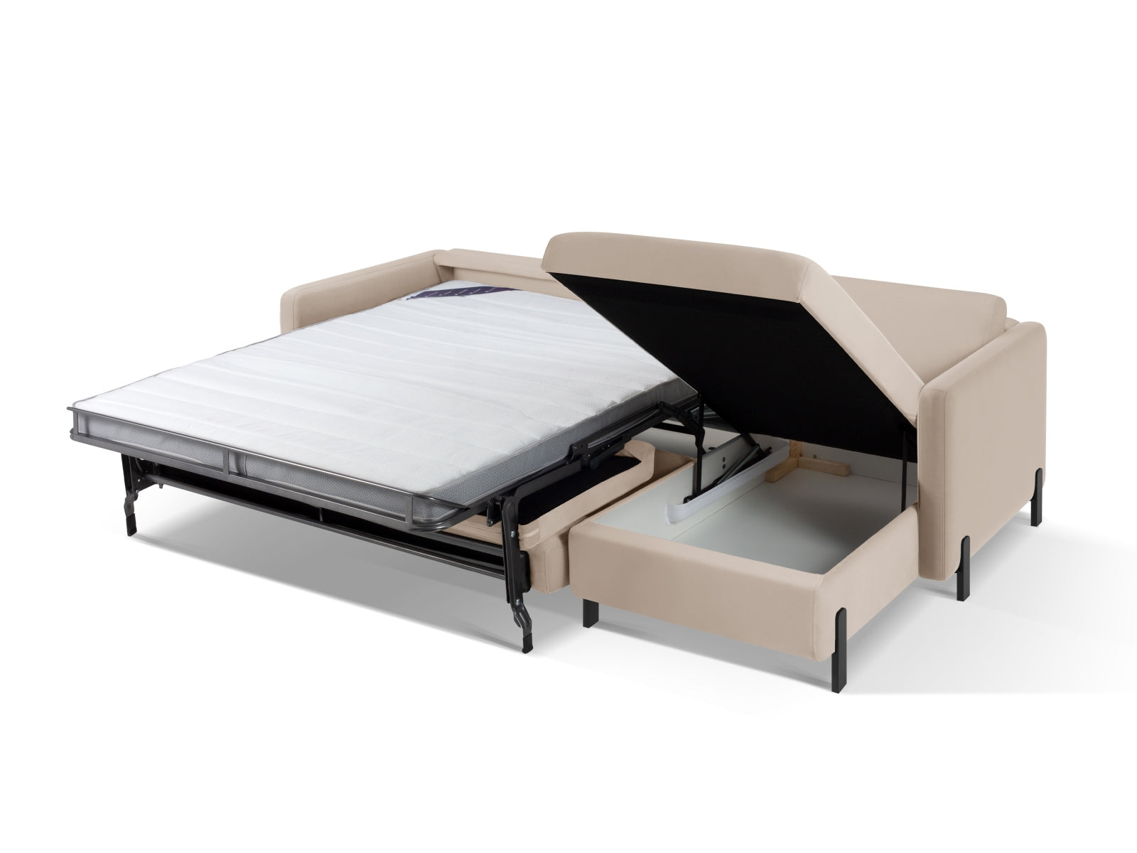 Entdecken Sie das elegante Gloria Velour Ecksofa rechts von Micadoni – ein 5-Sitzer mit Schlaffunktion, ideal für entspannte Abende und komfortable Nächte.