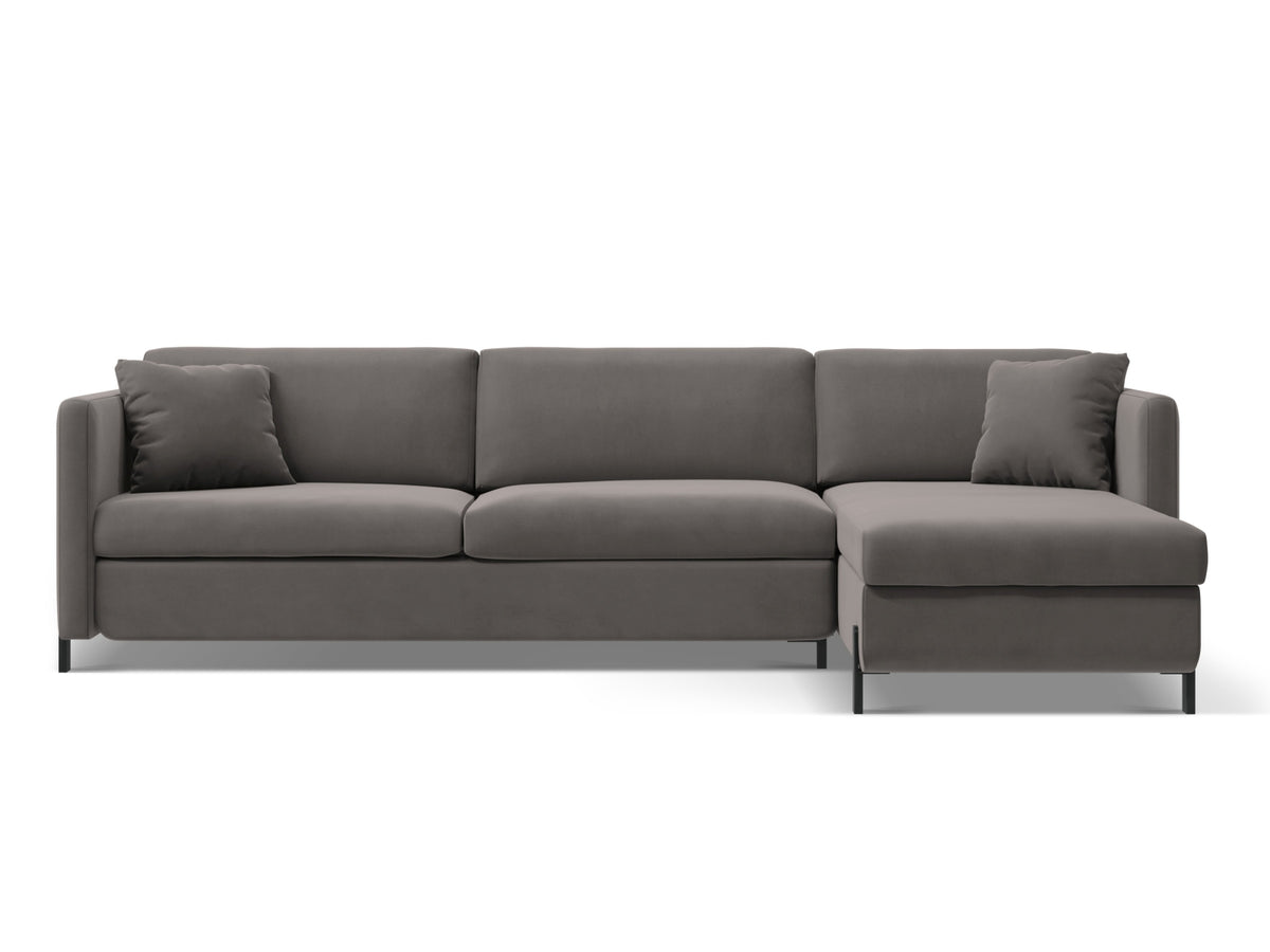 Gloria Velour Ecksofa rechts mit Schlaffunktion und Stauraum 5 Sitzer in Grey-Salvador präsentiert im Onlineshop von KAQTU Design AG. Bettsofa rechts ist von Micadoni