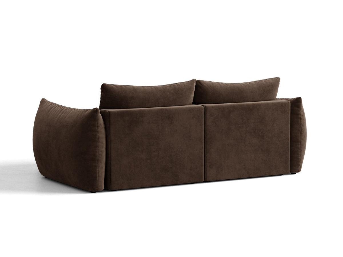 Ecksofa Bloom mit Schlaffunktion von Micadoni in Sand, Bettsofa rechts mit Casino-Veloursbezug und schwarzen Kunststoffbeinen.