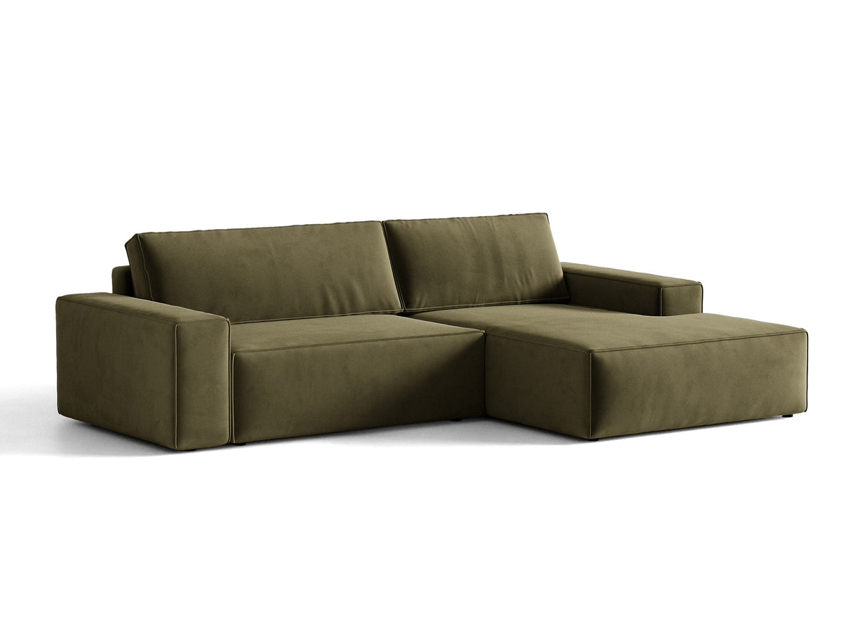 Jodie Velour Ecksofa rechts mit Schlaffunktion und Stauraumbox 3 Sitzer in Green-Bluvel präsentiert im Onlineshop von KAQTU Design AG. Bettsofa rechts ist von Micadoni
