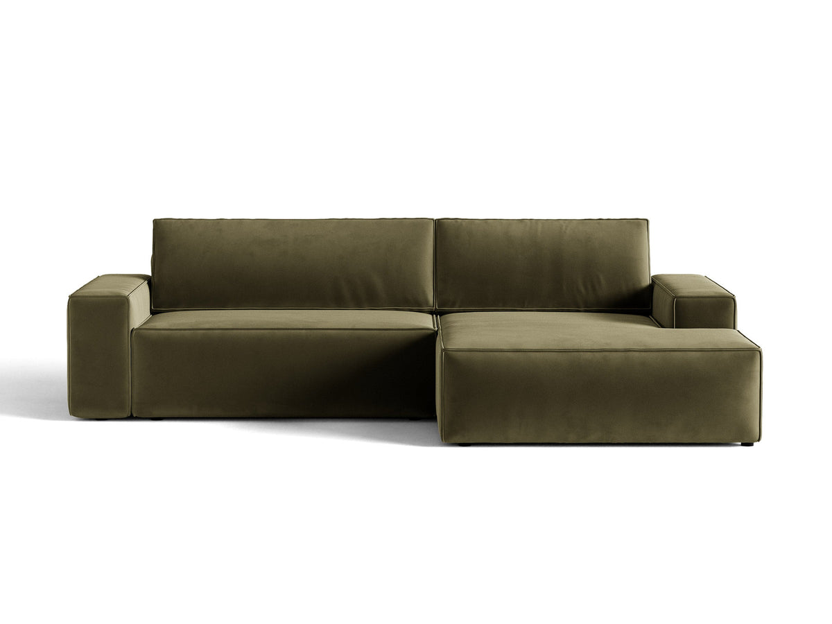 Jodie Velour Ecksofa rechts mit Schlaffunktion und Stauraumbox 3 Sitzer in Green-Bluvel präsentiert im Onlineshop von KAQTU Design AG. Bettsofa rechts ist von Micadoni