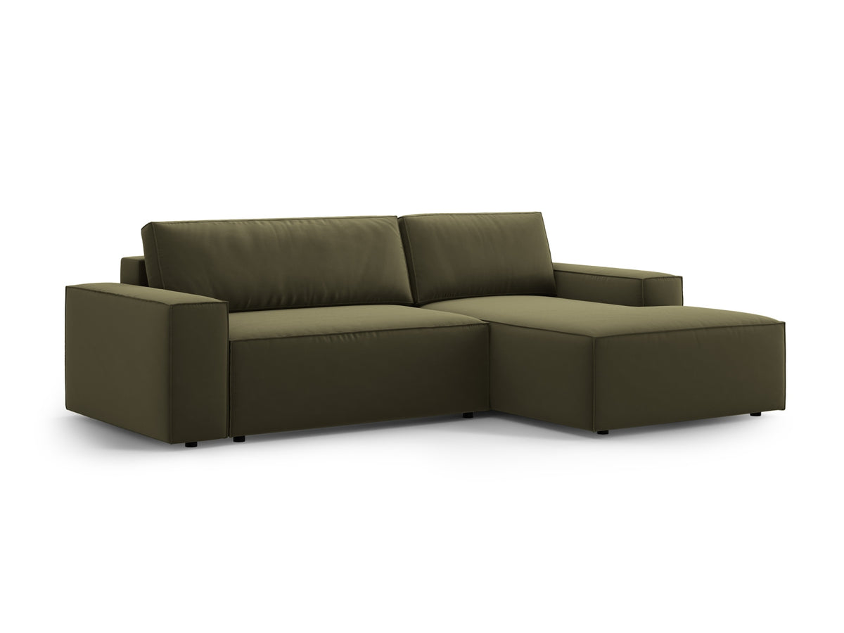 Jodie Velour Ecksofa rechts mit Schlaffunktion und Stauraumbox 3 Sitzer in Green-Bluvel präsentiert im Onlineshop von KAQTU Design AG. Bettsofa rechts ist von Micadoni